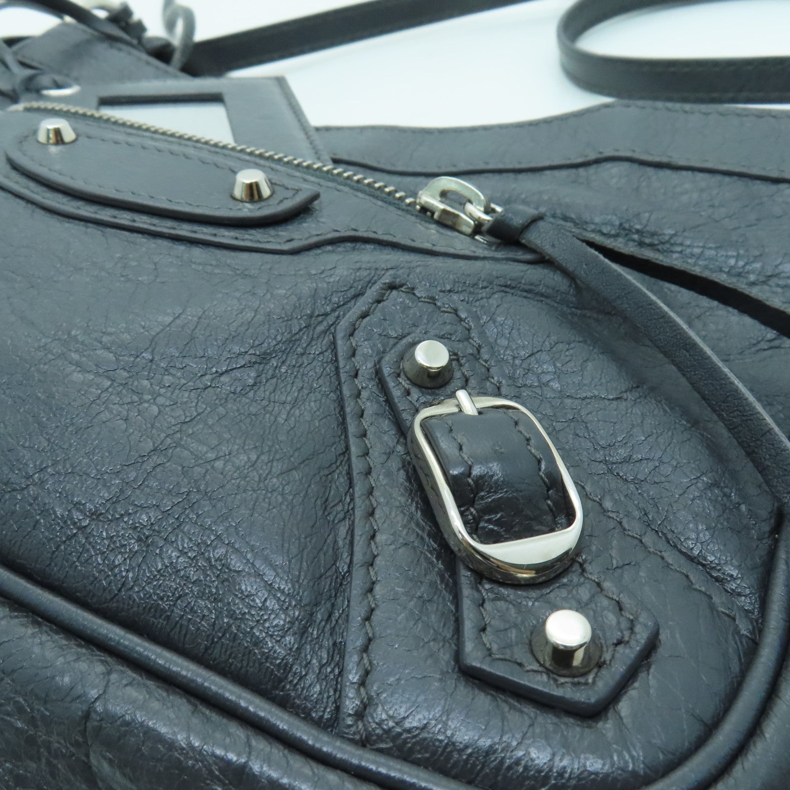 BALENCIAGA Sheepskin Leather Classic Hip Silver Buckle Shoulder Bag Dark Gray