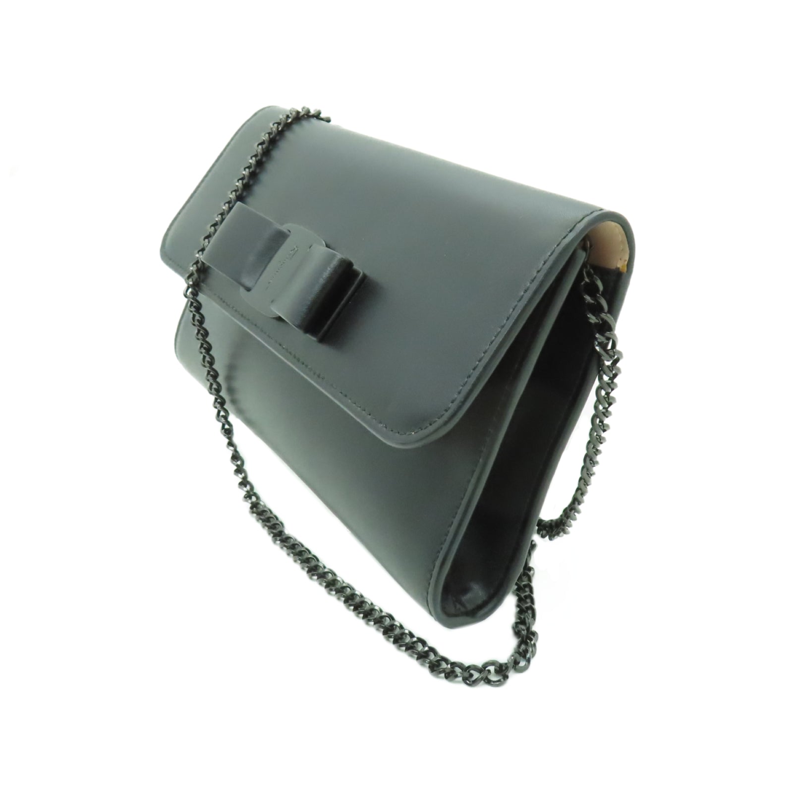 Salvatore Ferragamo 牛皮皮革Shoulder Bag鏈帶肩背袋黑色