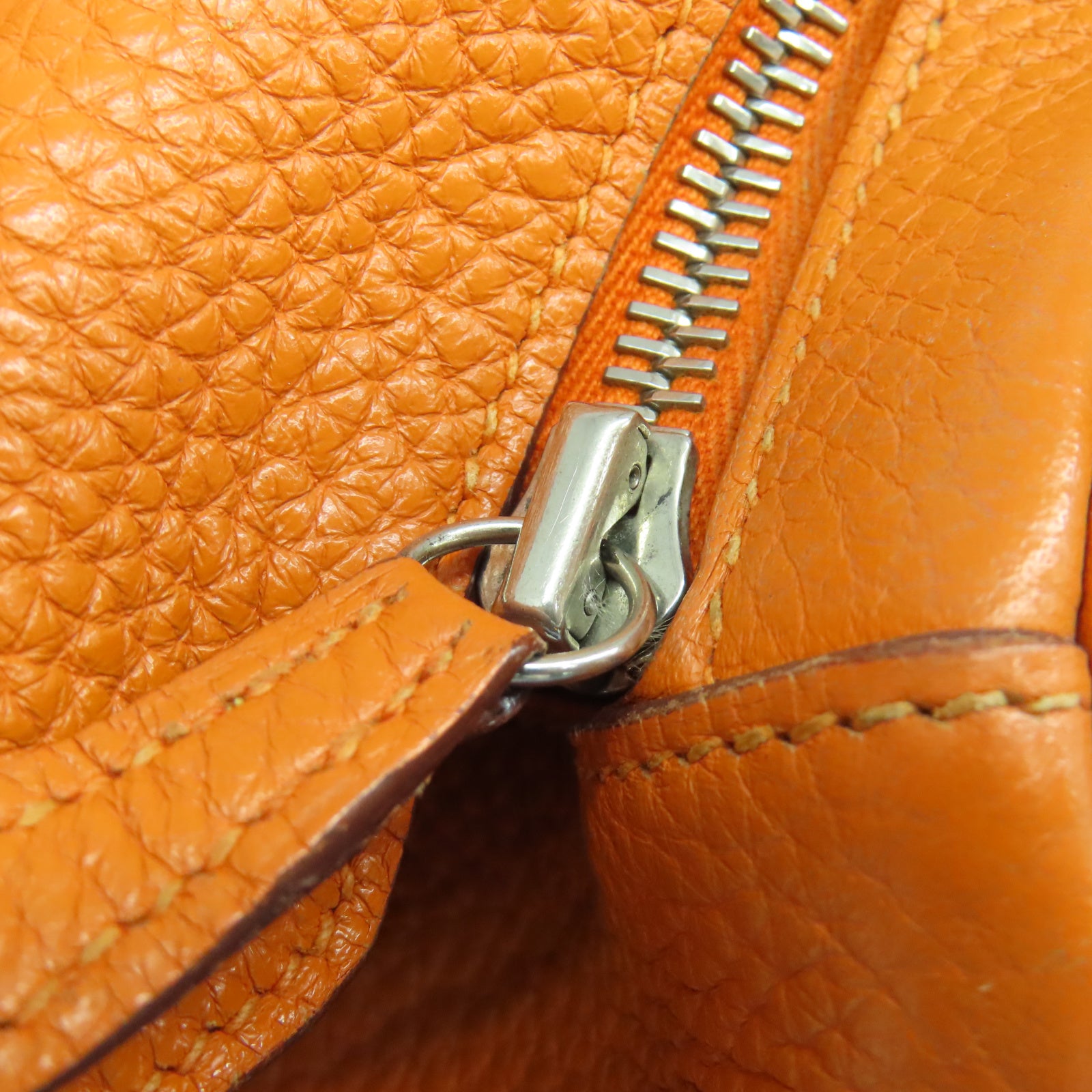 HERMES Taurillon Clemence Leather Lindy 34 Silver Buckle Handle Shoulder Bag Orange