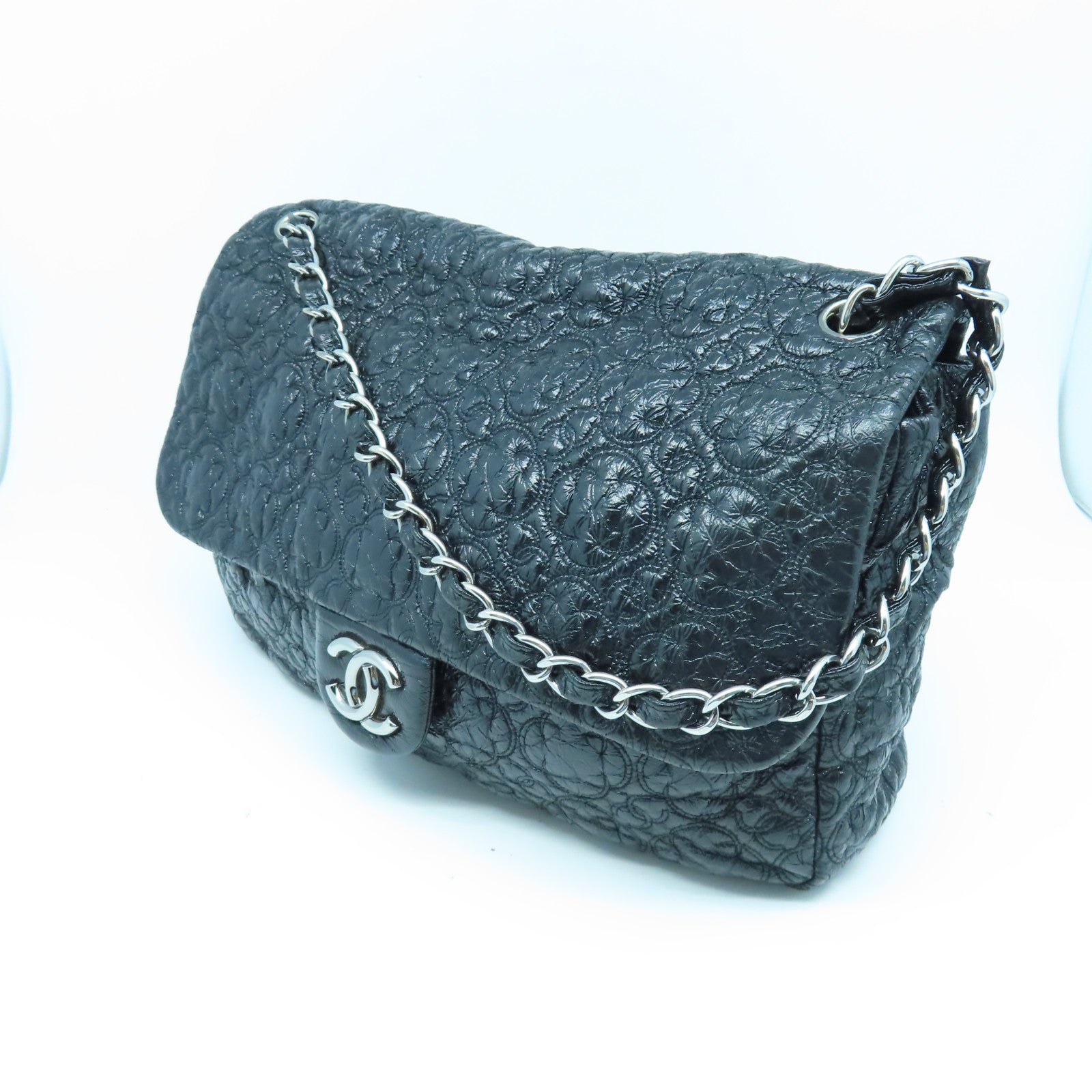 CHANEL 【激減優惠】牛皮皮革Shoulder Bag銀扣鏈帶肩背袋黑色