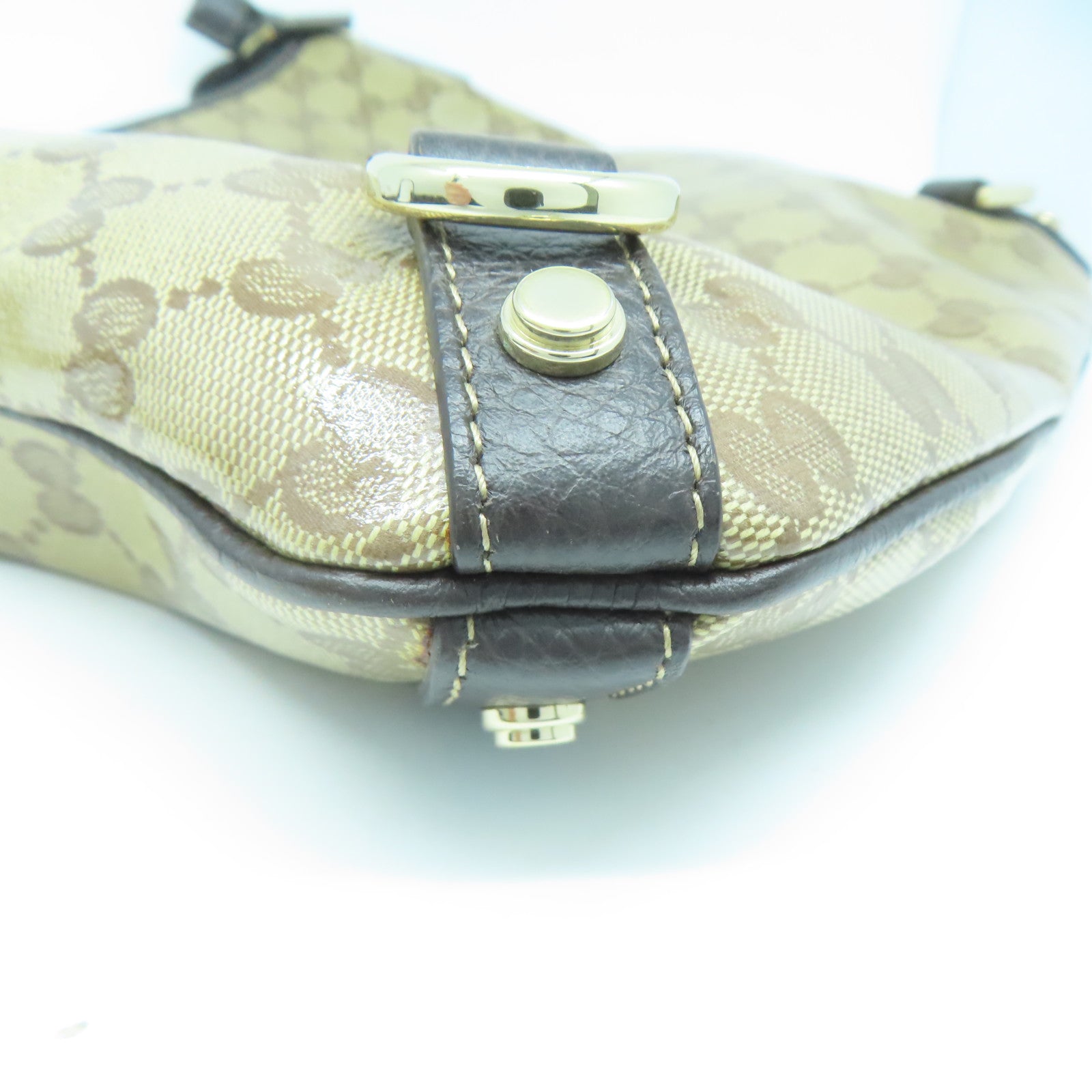 GUCCI 塗層帆布/牛皮皮革Shoulder Bag銀扣肩背袋啡色