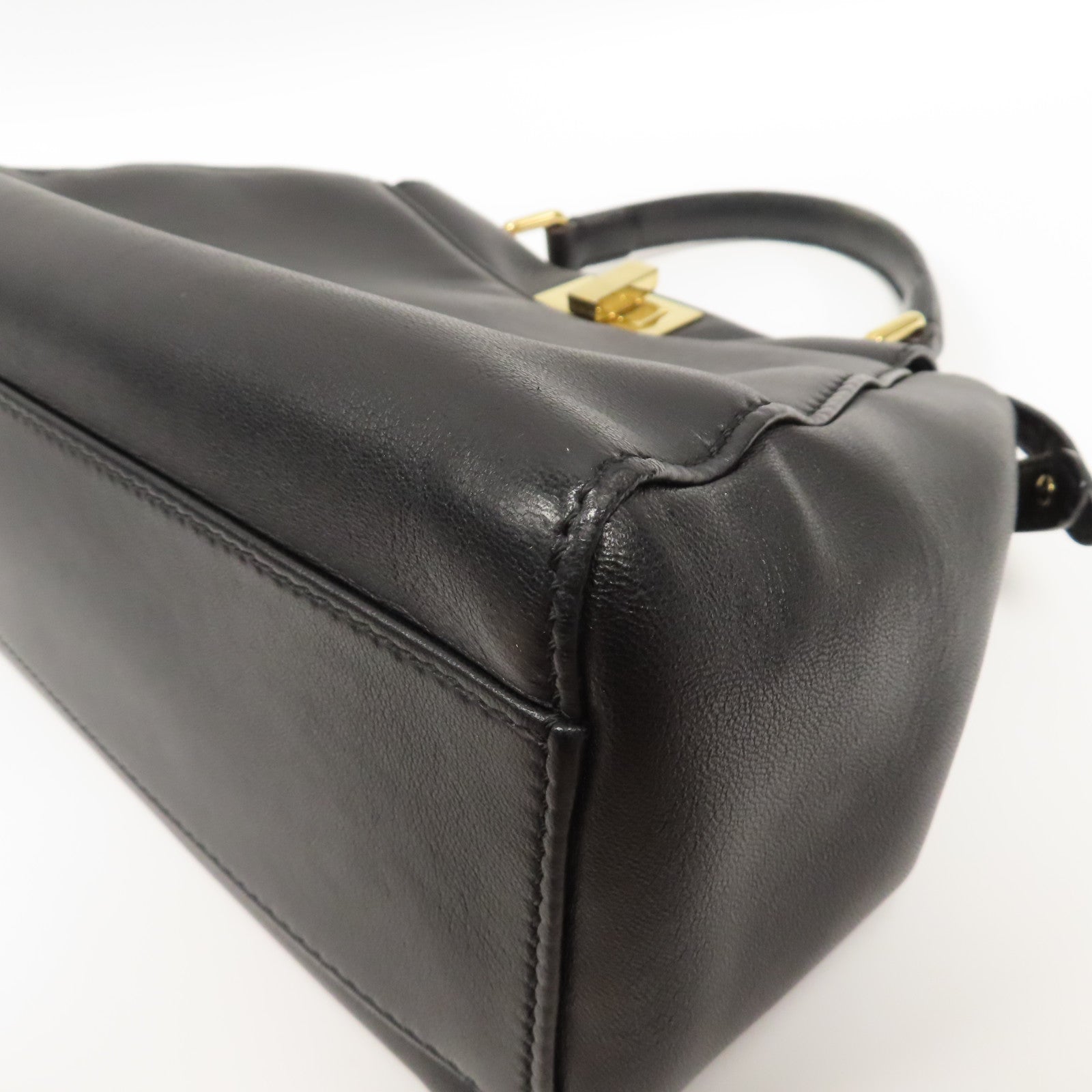 FENDI 牛皮皮革Mini Peekaboo金扣手挽肩背兩用袋黑色