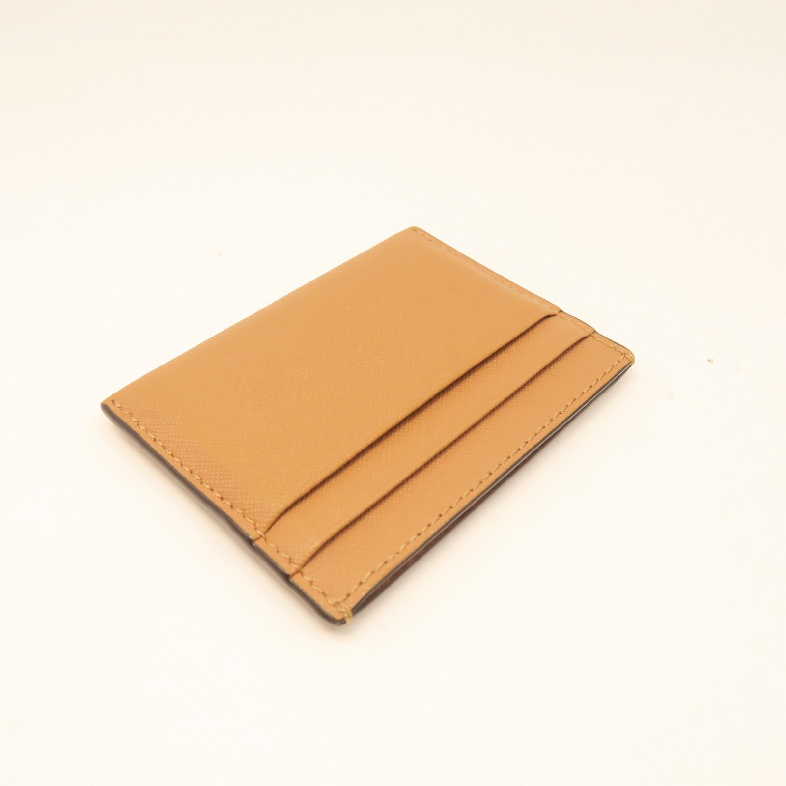 Tory Burch Cowhide Leather Card Case Gold Buckle Card Holder Brown