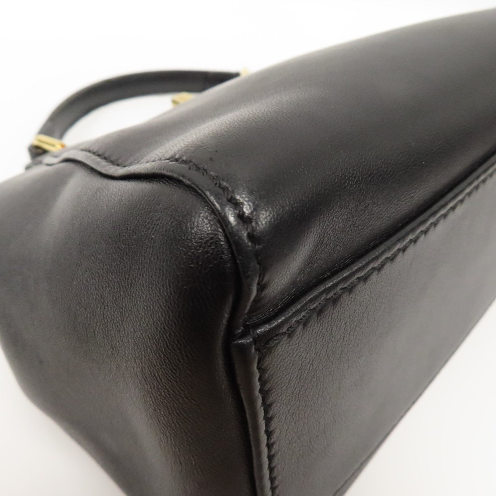 FENDI 牛皮皮革Mini Peekaboo金扣手挽肩背兩用袋黑色
