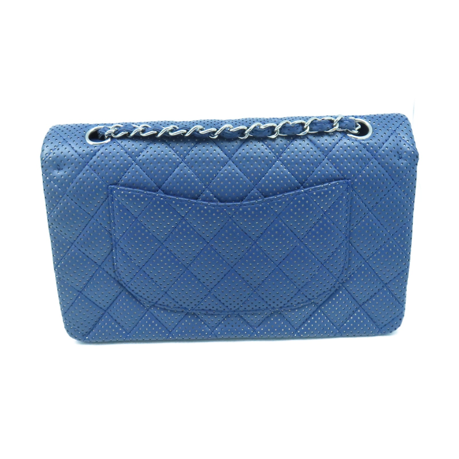 CHANEL rhombic cowhide leather Chain Shoulder silver buckle chain shoulder bag blue