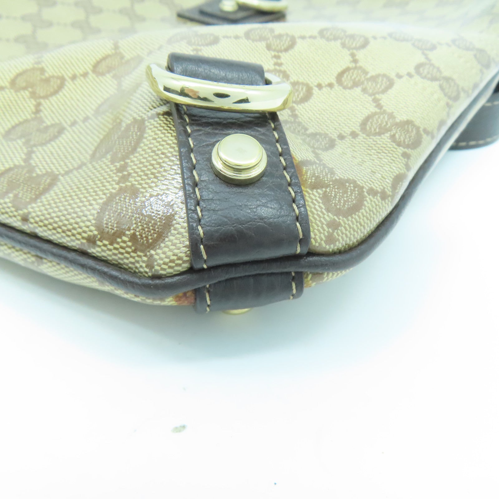 GUCCI 塗層帆布/牛皮皮革Shoulder Bag銀扣肩背袋啡色