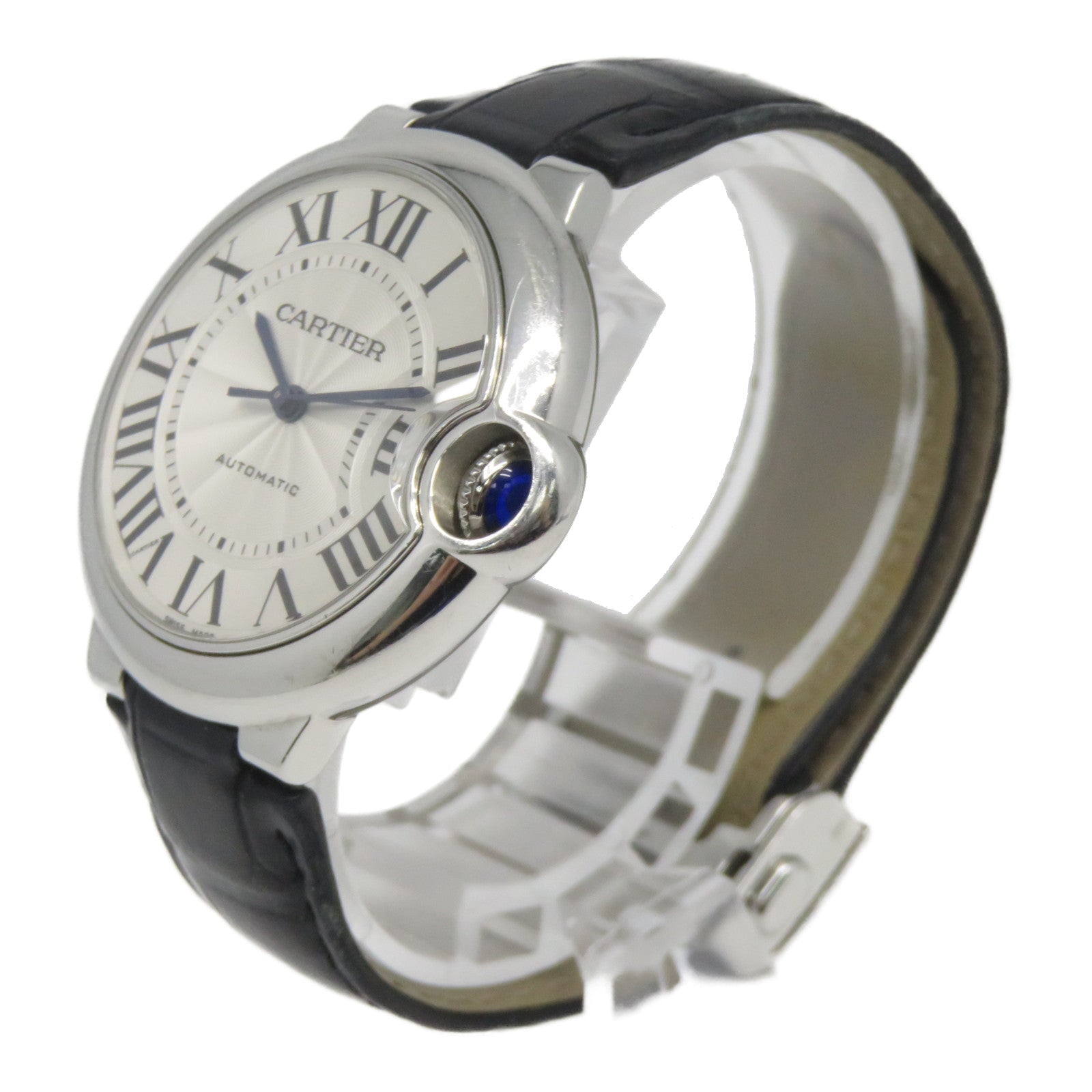 CARTIER Ballon Blue SS銀扣不鏽鋼手錶自動機芯黑色/白色