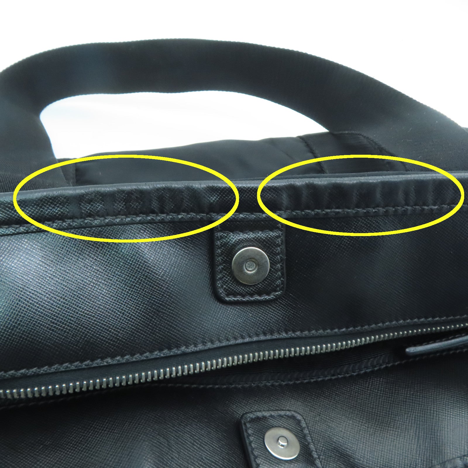 PRADA Nylon Tote Bag Silver Buckle Hand Bag Black