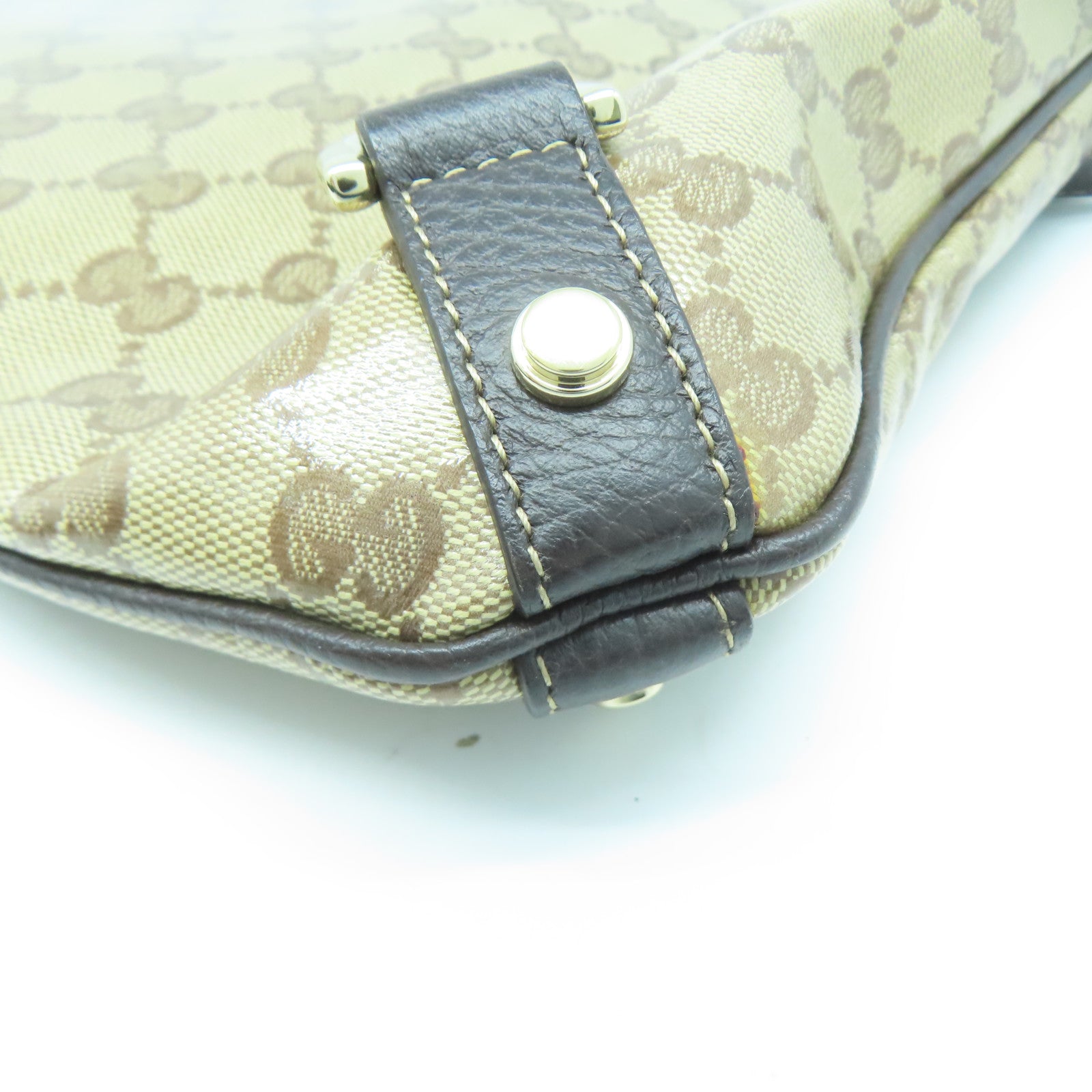 GUCCI 塗層帆布/牛皮皮革Shoulder Bag銀扣肩背袋啡色