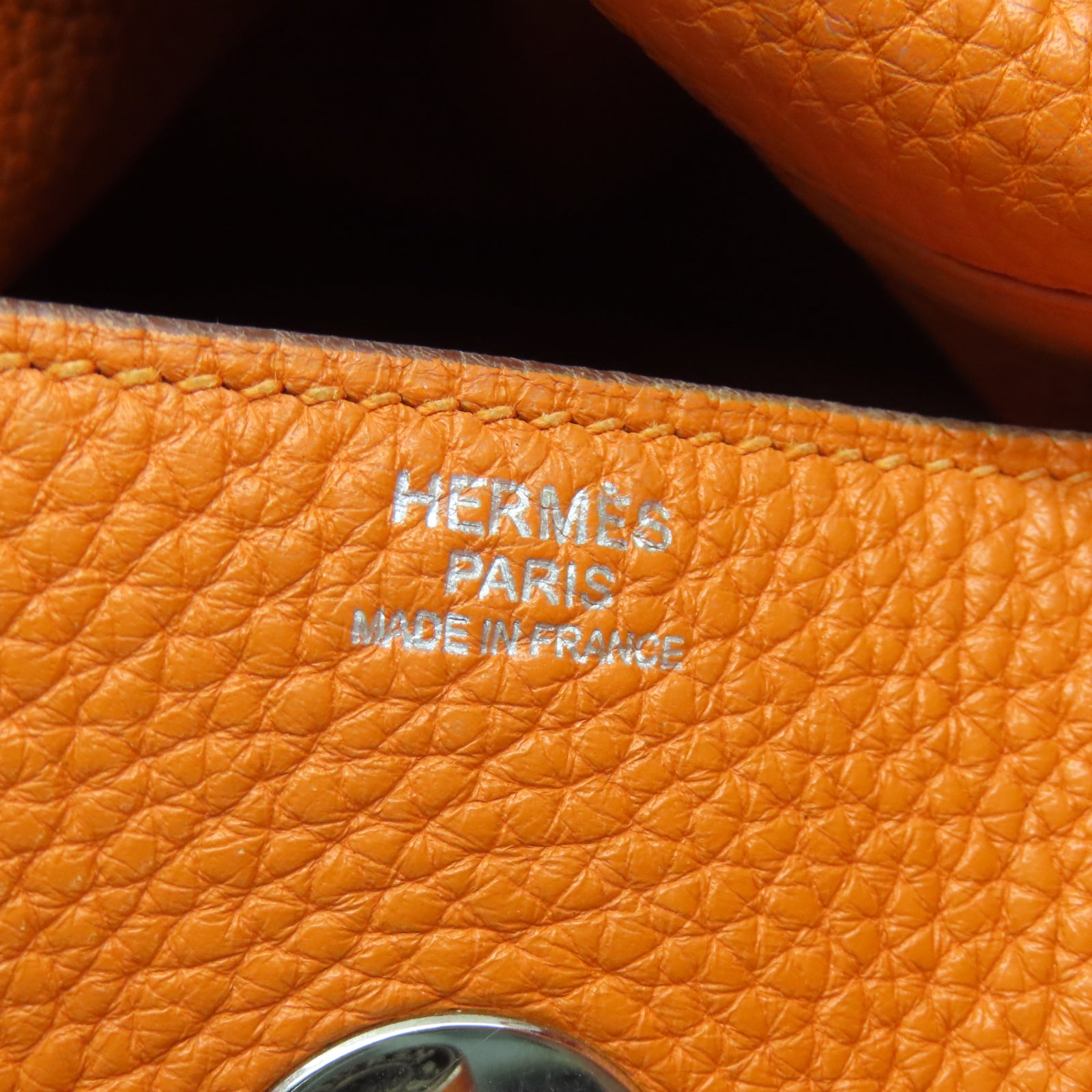 HERMES Taurillon Clemence Leather Lindy 34 Silver Buckle Handle Shoulder Bag Orange