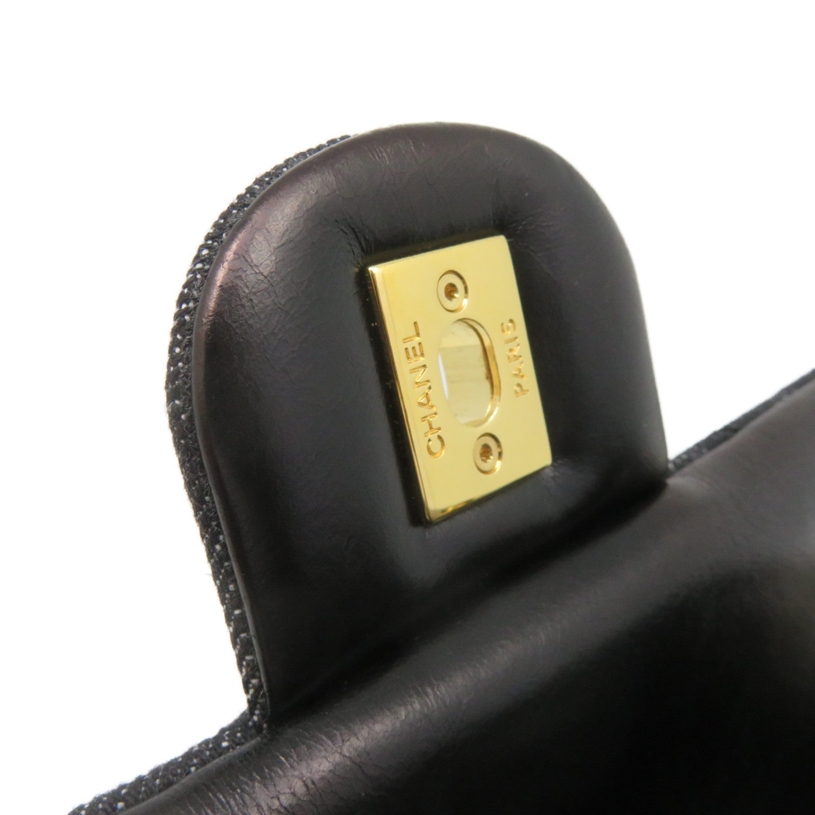 CHANEL Rhombus Denim Chain Shoulder Bag Gold Buckle Chain Belt Shoulder Bag Black