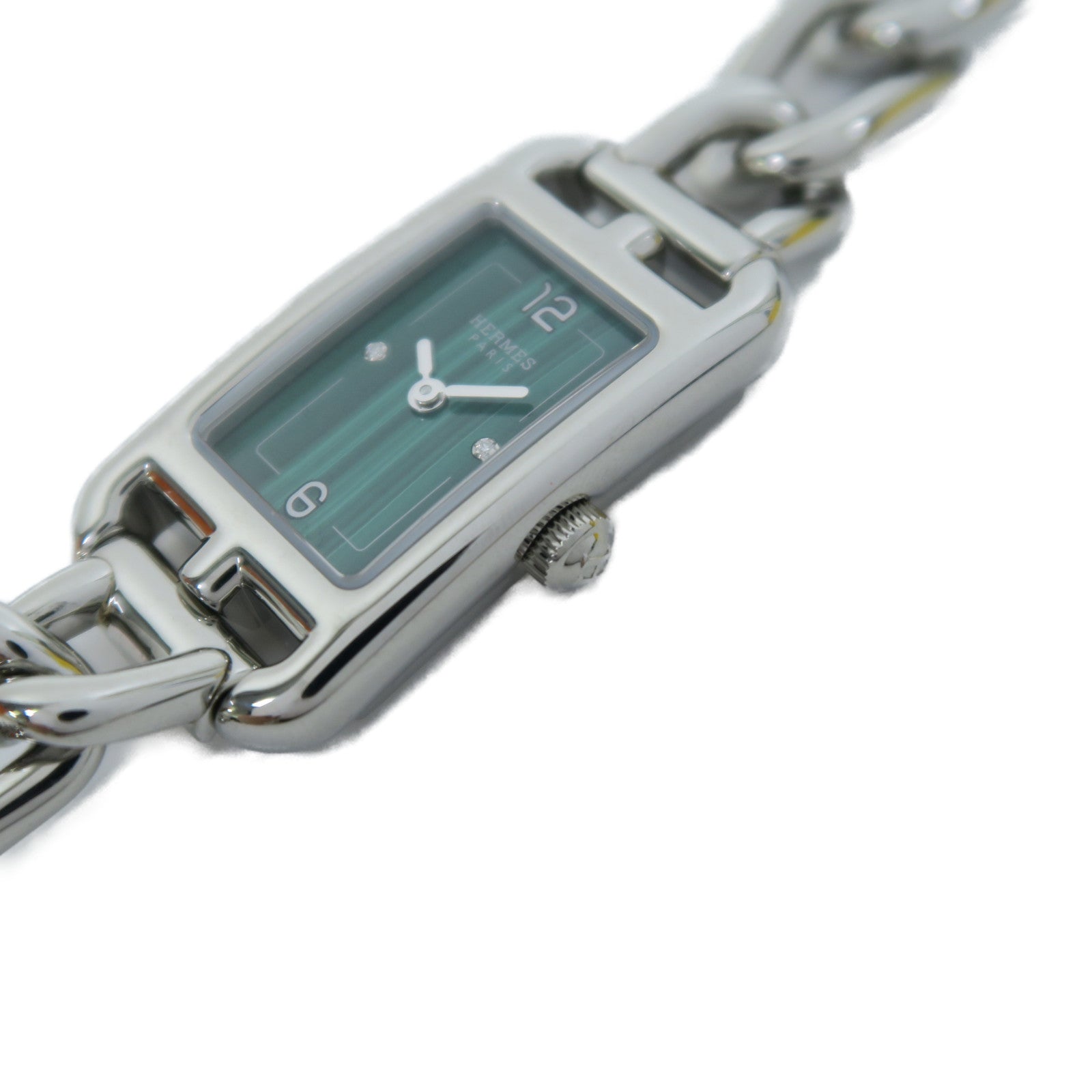 HERMES Nantucket Watch不鏽鋼手錶石英機芯綠色