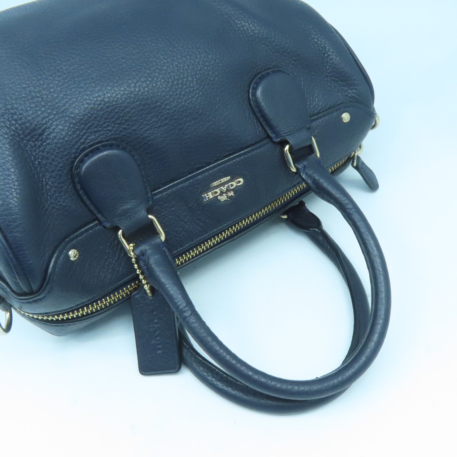 COACH 牛皮皮革2 Way Shoulder Bga金扣手挽肩背兩用袋深藍色