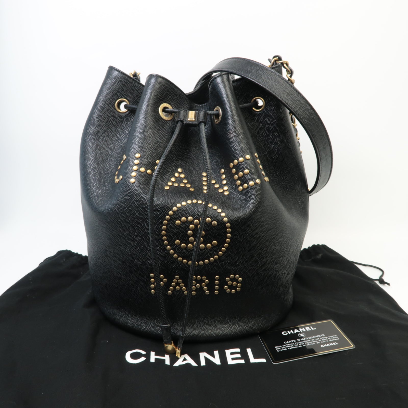 CHANEL Caviar皮革Chain Shoulder金扣鏈帶肩背袋黑色