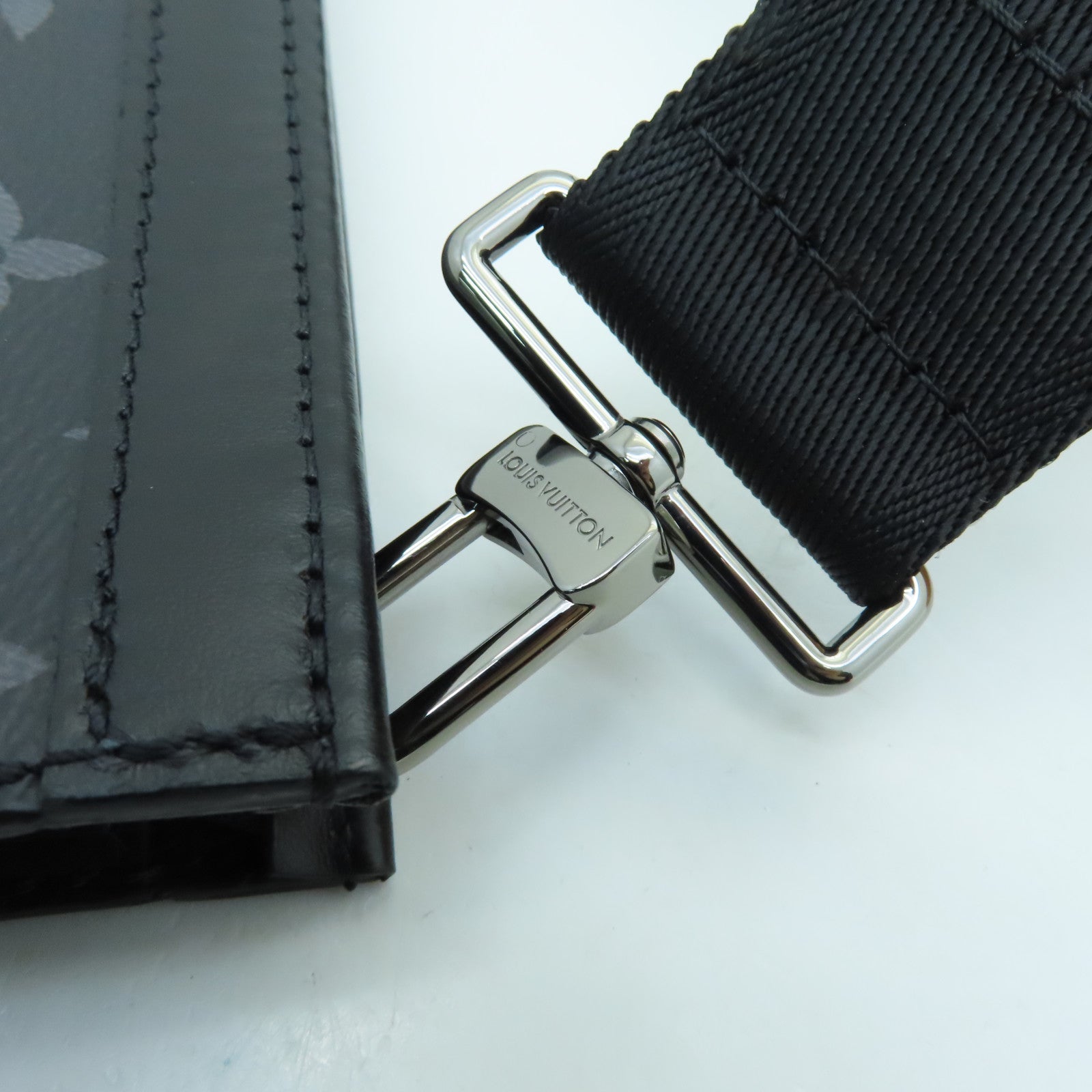 LOUIS VUITTON Monogram Eclipse Gaston Silver Buckle Shoulder Bag Black