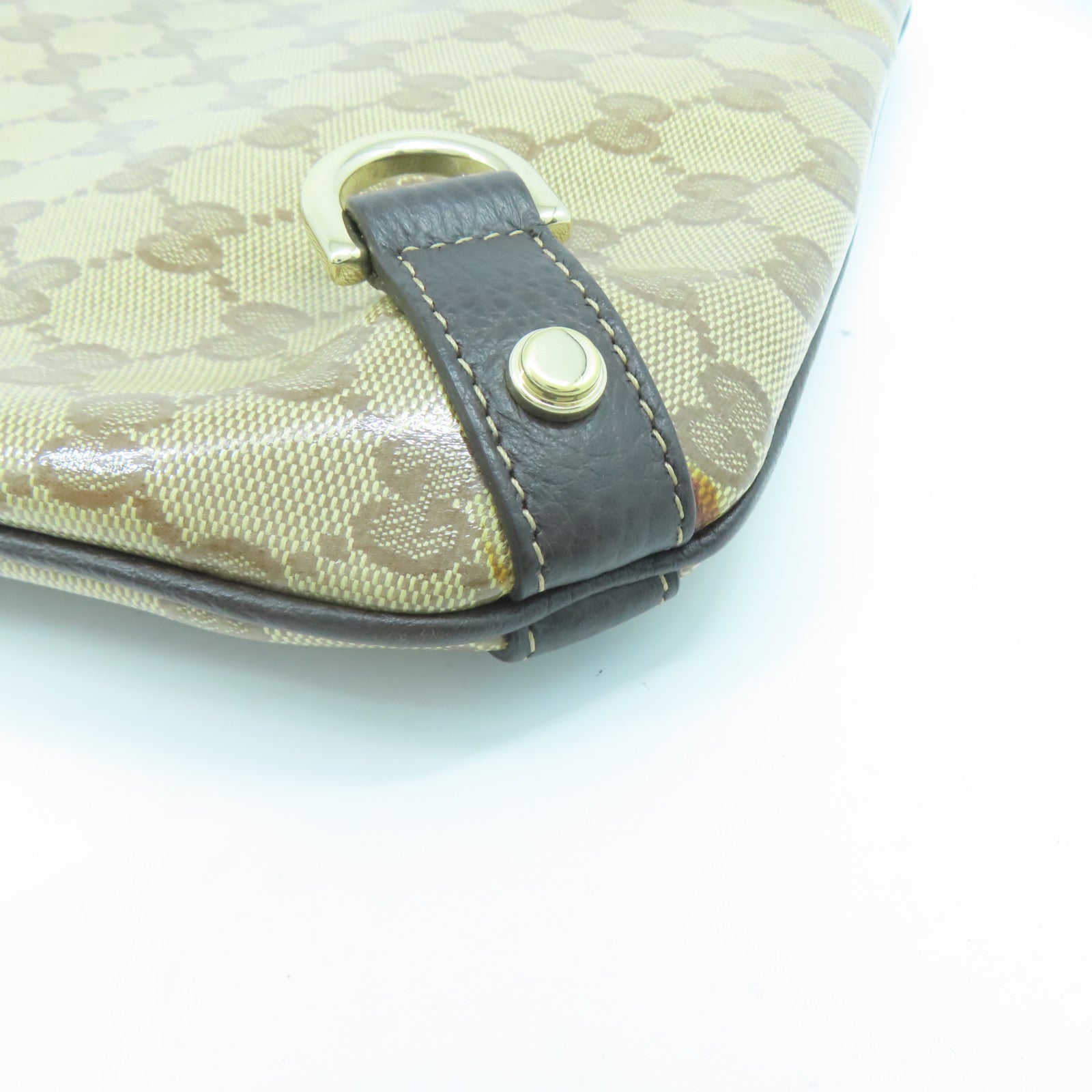 GUCCI 塗層帆布/牛皮皮革Shoulder Bag銀扣肩背袋啡色