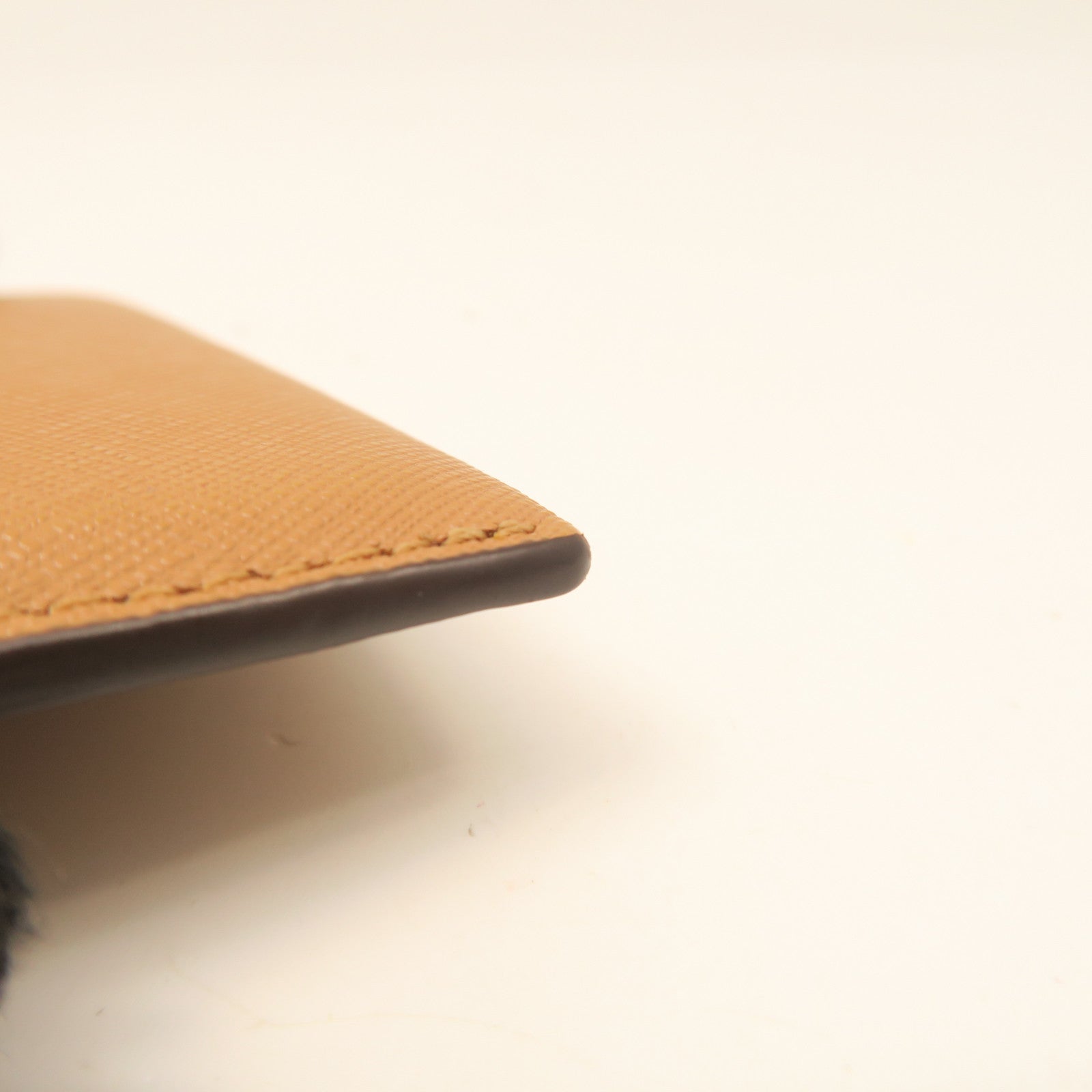 Tory Burch Cowhide Leather Card Case Gold Buckle Card Holder Brown