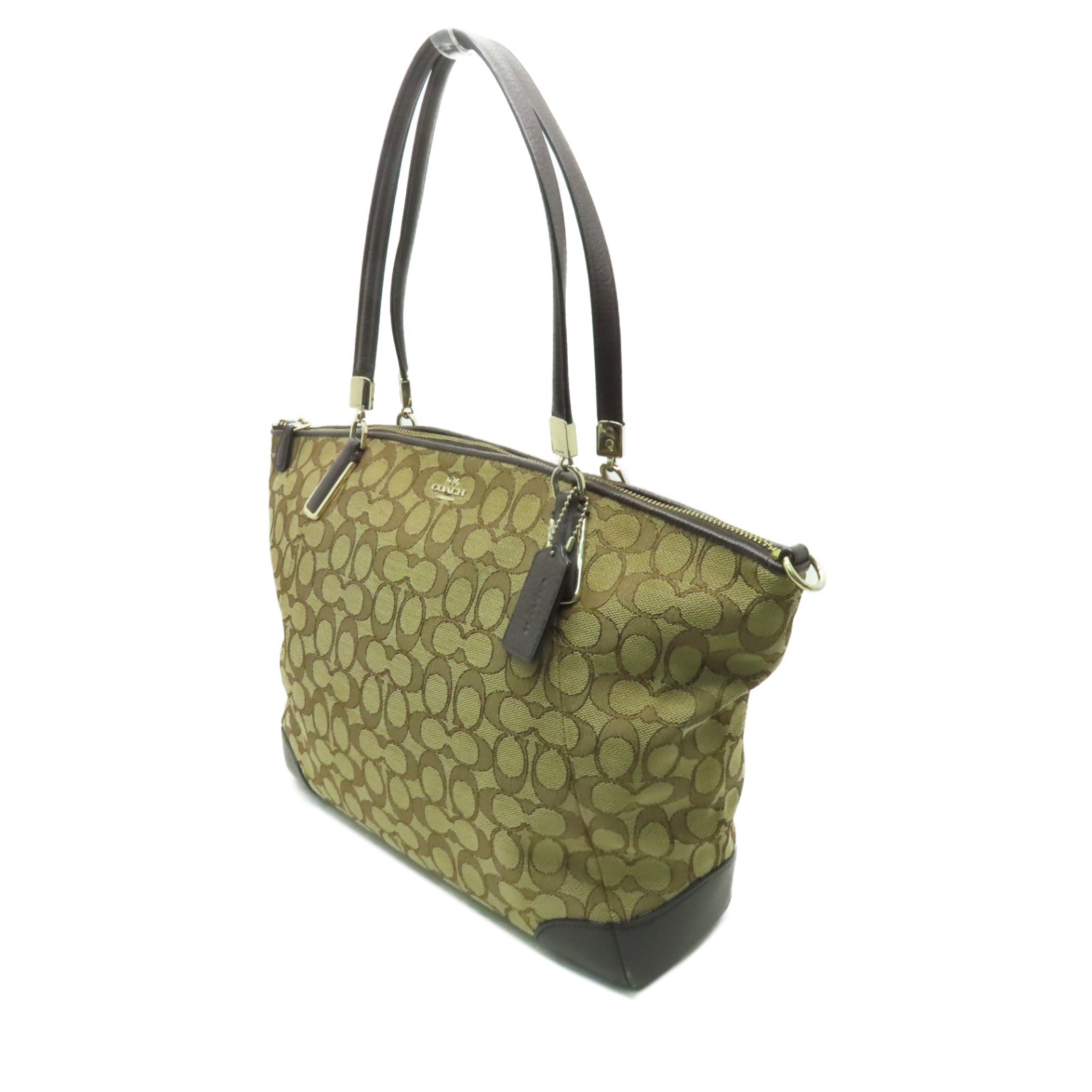 COACH 帆布Shoulder Bag金扣肩背袋棕色