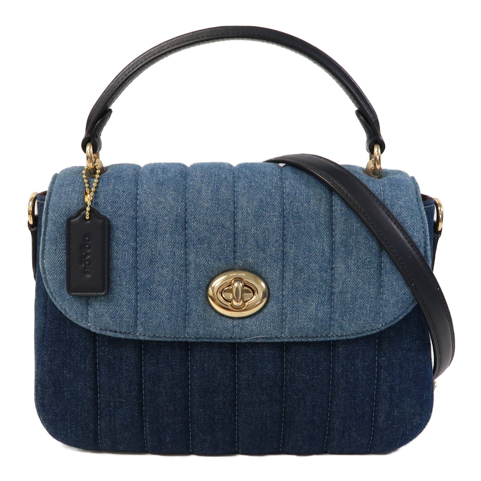 COACH 牛仔布Shoulder Bag金扣手挽肩背兩用袋藍色/黑色
