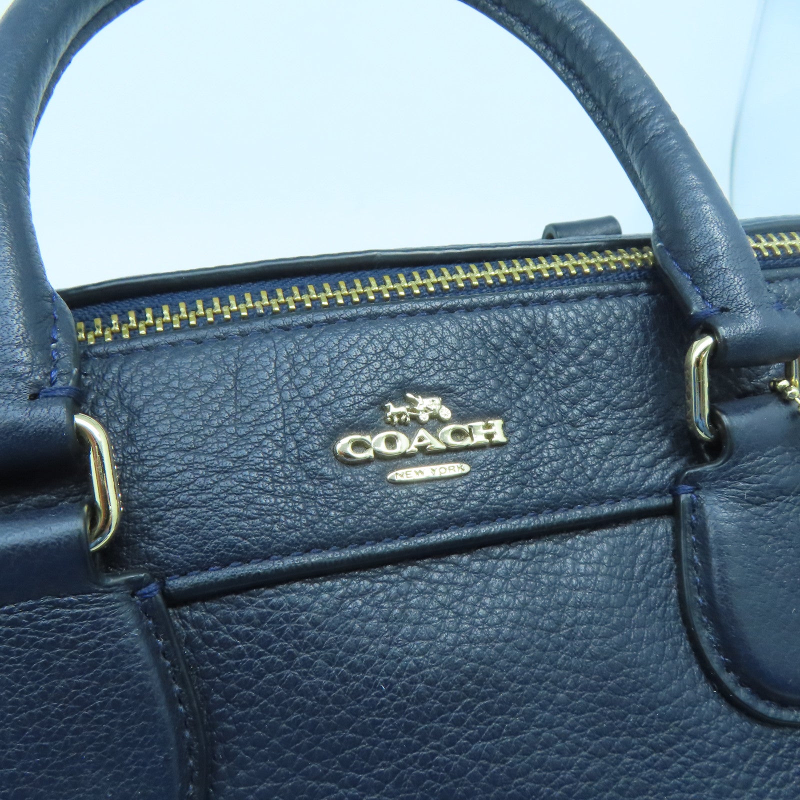 COACH 牛皮皮革2 Way Shoulder Bga金扣手挽肩背兩用袋深藍色