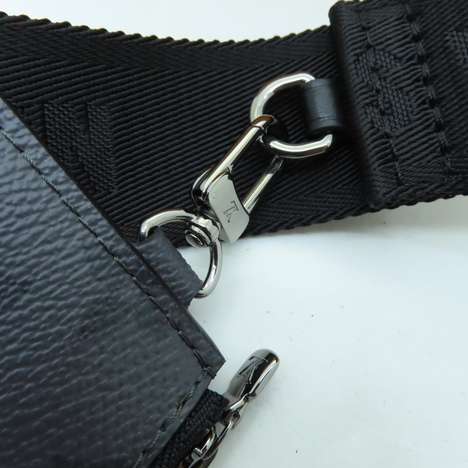 LOUIS VUITTON Monogram Eclipse Gaston Silver Buckle Shoulder Bag Black