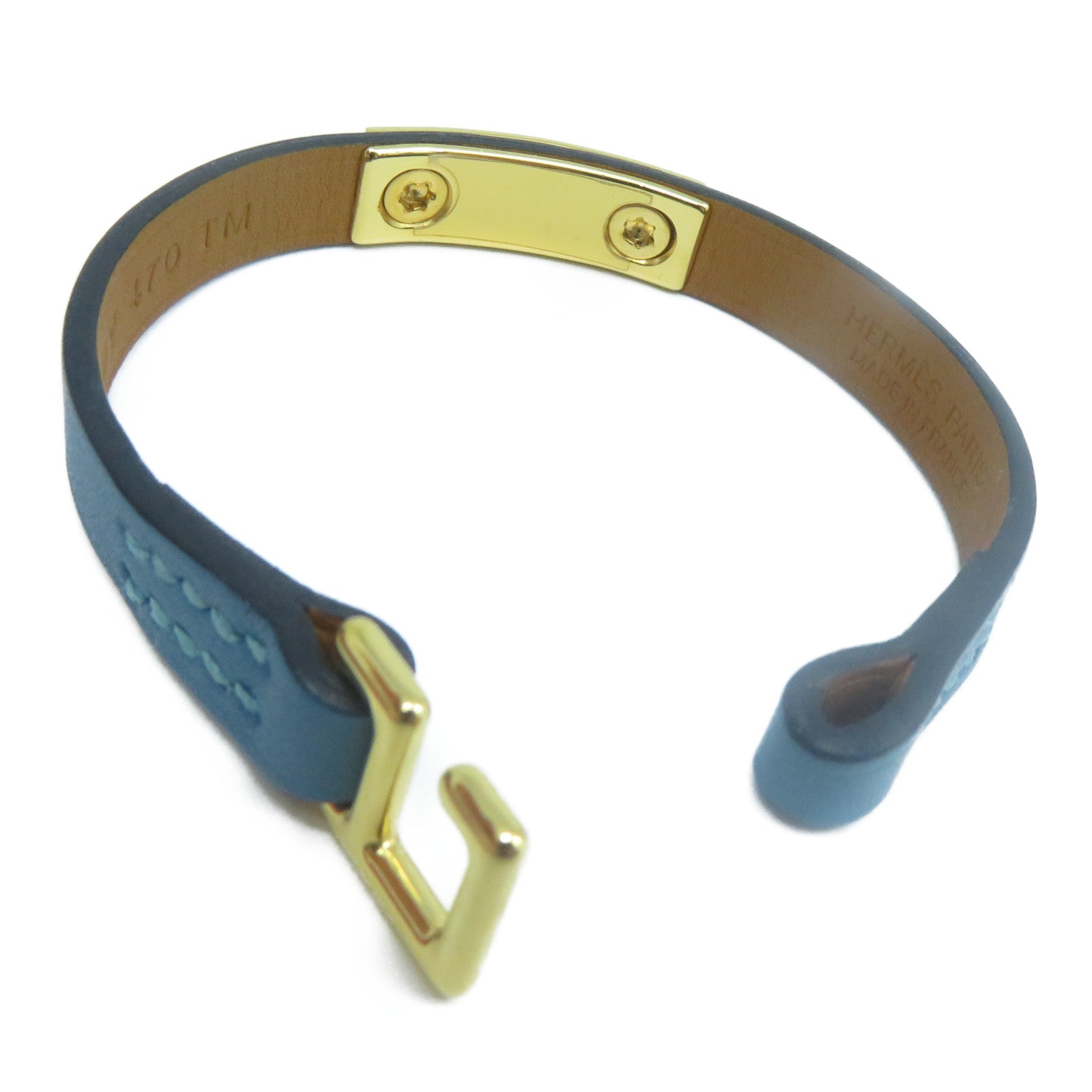 HERMES Swift皮革Rivale Mini Bracelet金扣手鐲牛仔藍色#T1
