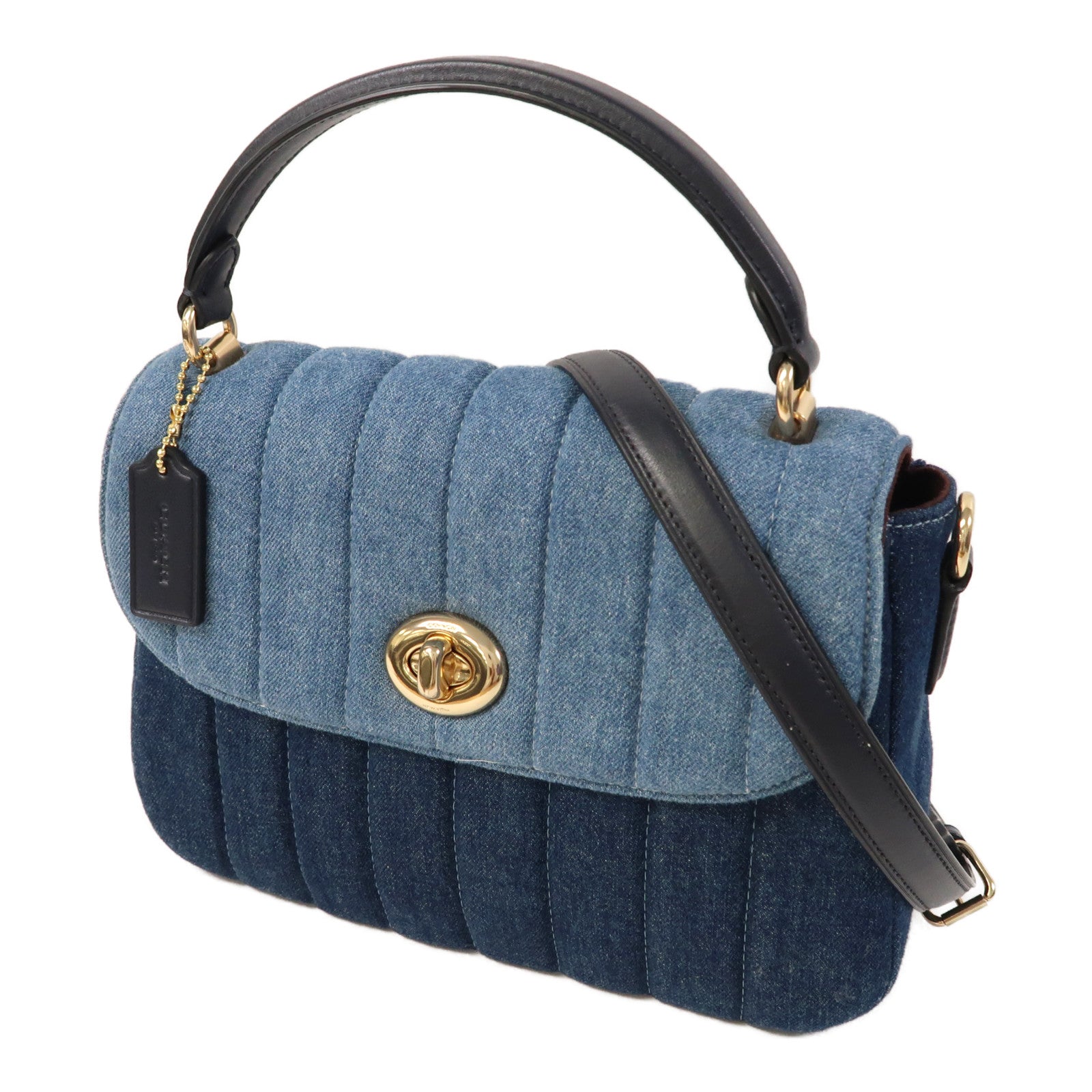 COACH 牛仔布Shoulder Bag金扣手挽肩背兩用袋藍色/黑色