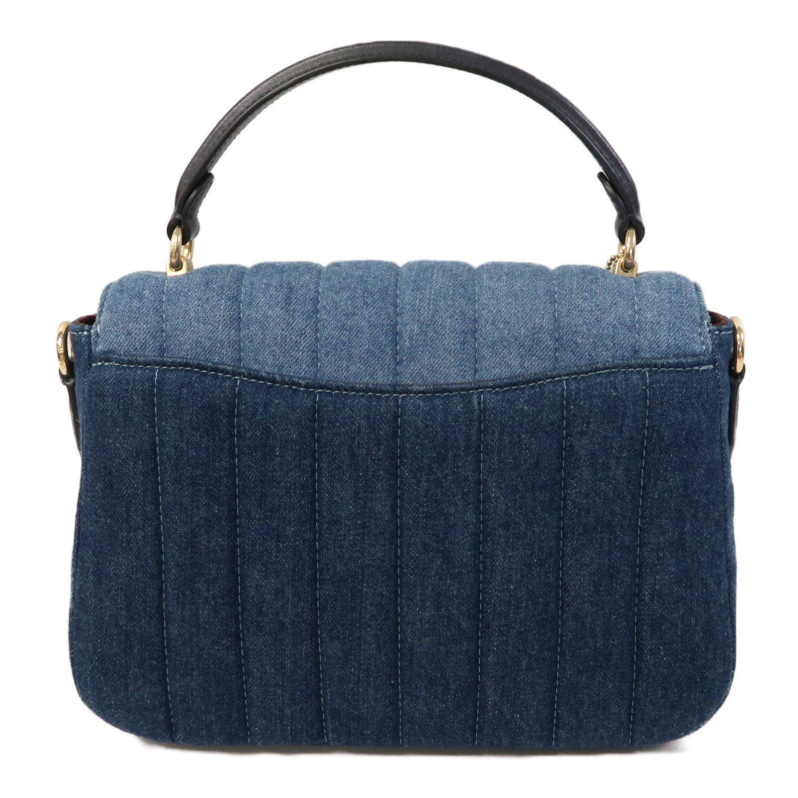 COACH 牛仔布Shoulder Bag金扣手挽肩背兩用袋藍色/黑色