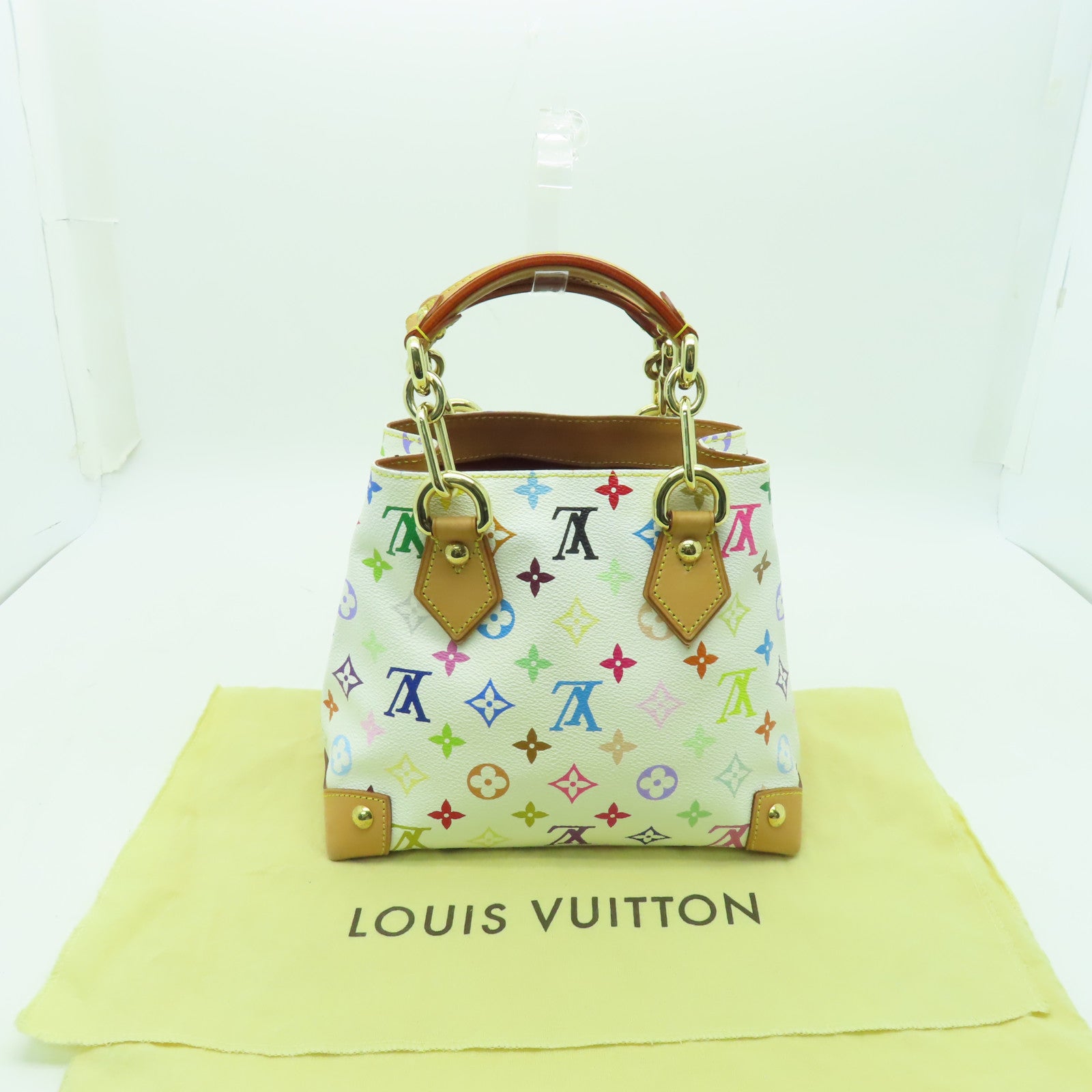 LOUIS VUITTON Monogram Multicolore Audra金扣手挽袋白色