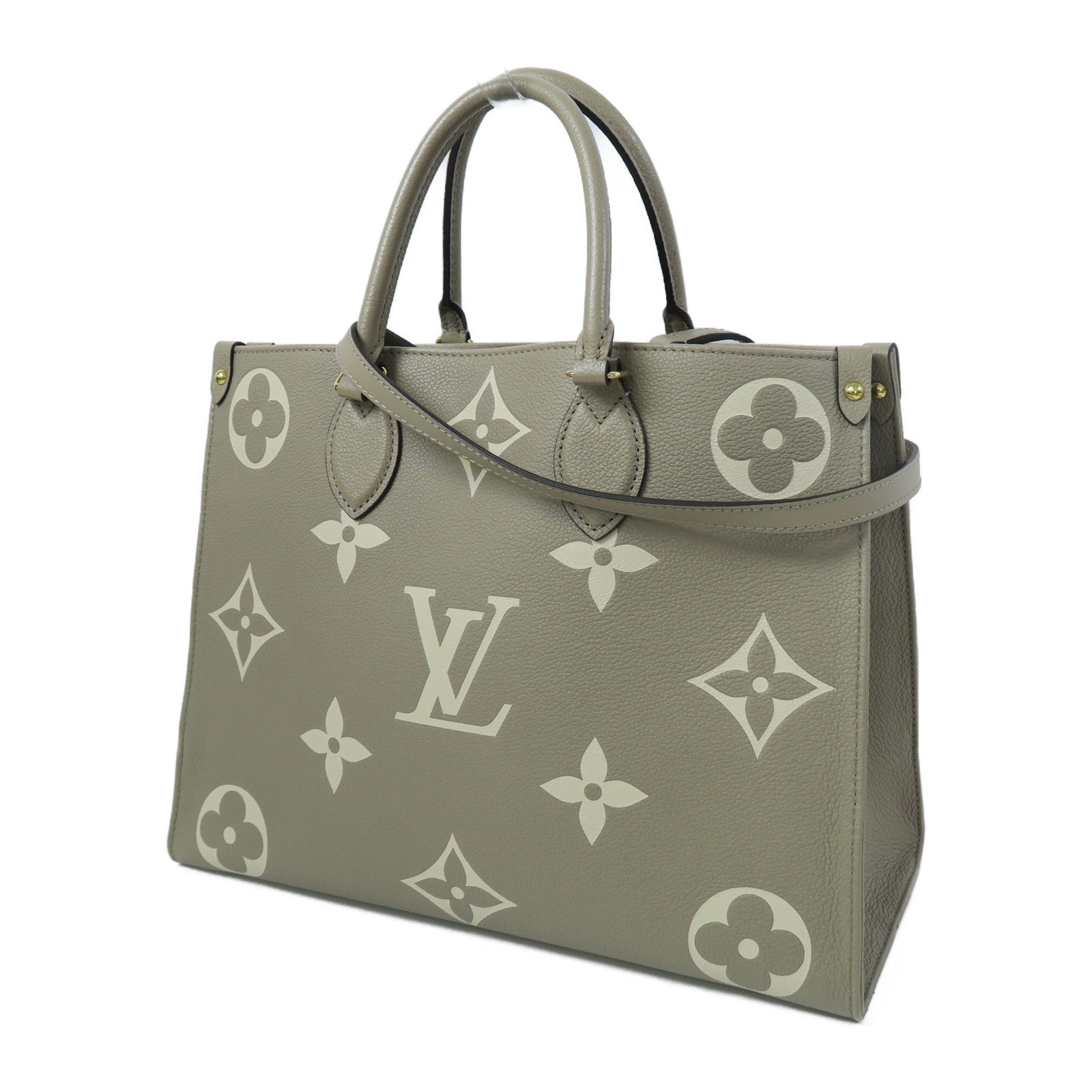 LOUIS VUITTON Monogram Empreinte OnTheGo MM金扣手挽肩背兩用袋斑鳩灰色/奶油色