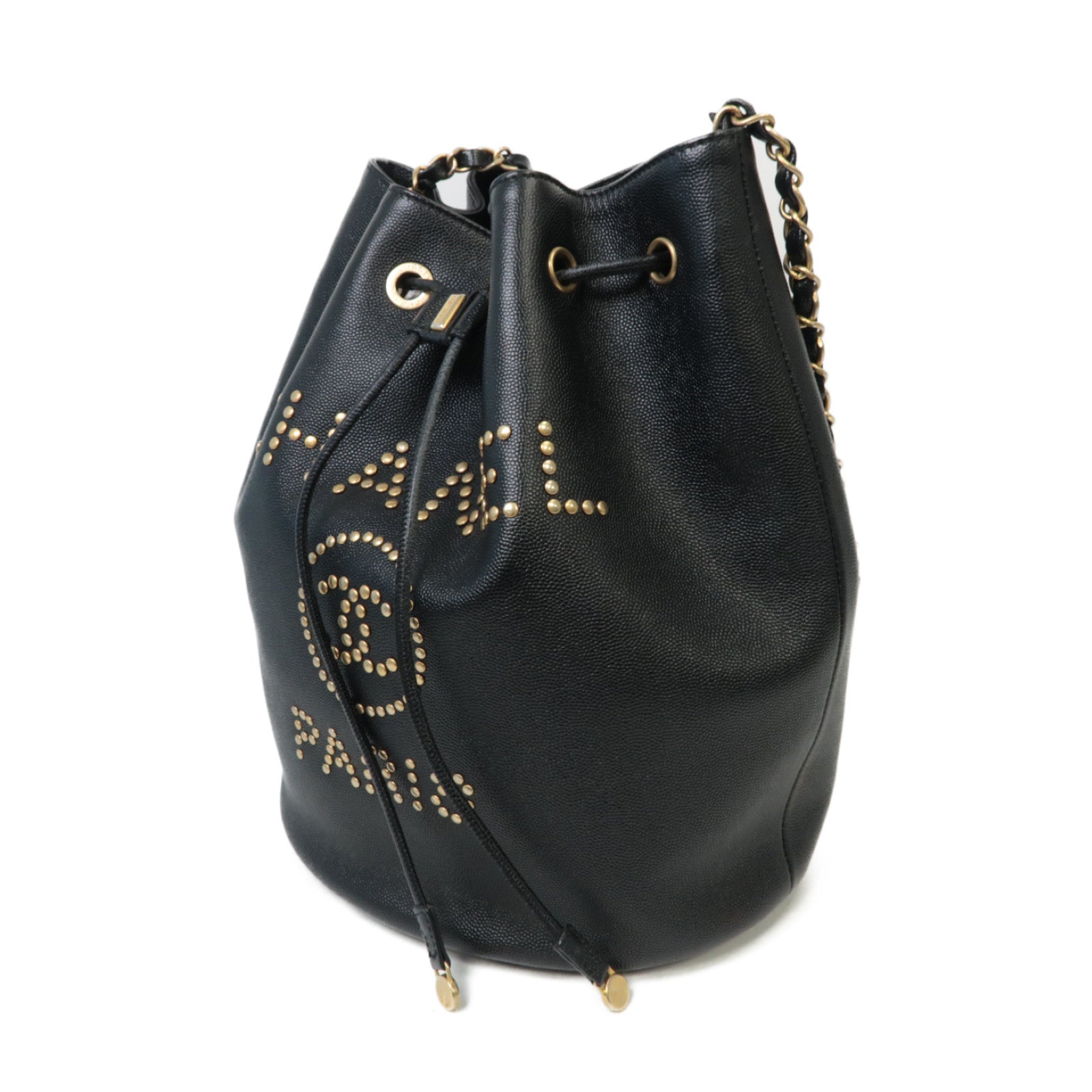 CHANEL Caviar皮革Chain Shoulder金扣鏈帶肩背袋黑色