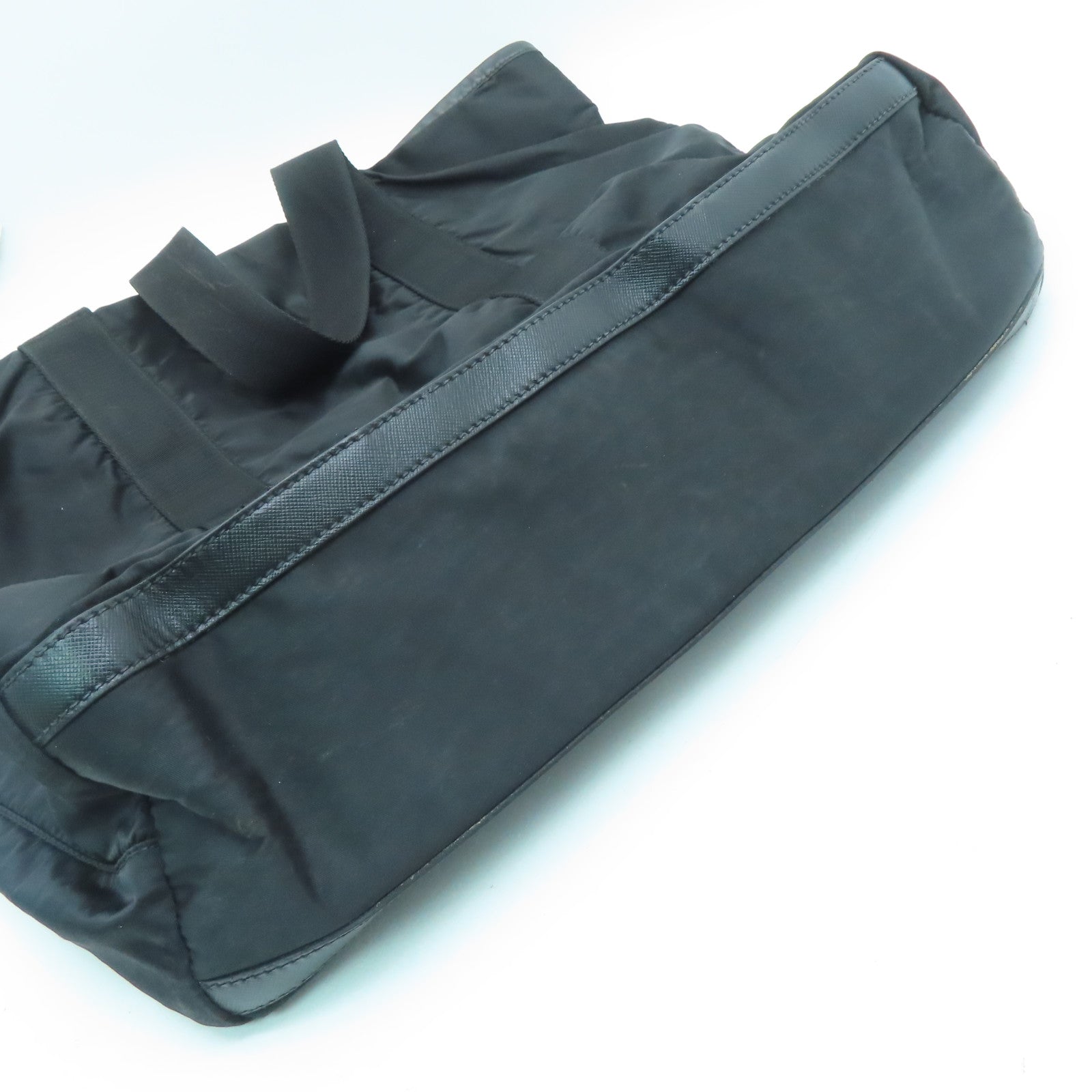 PRADA Nylon Tote Bag Silver Buckle Hand Bag Black