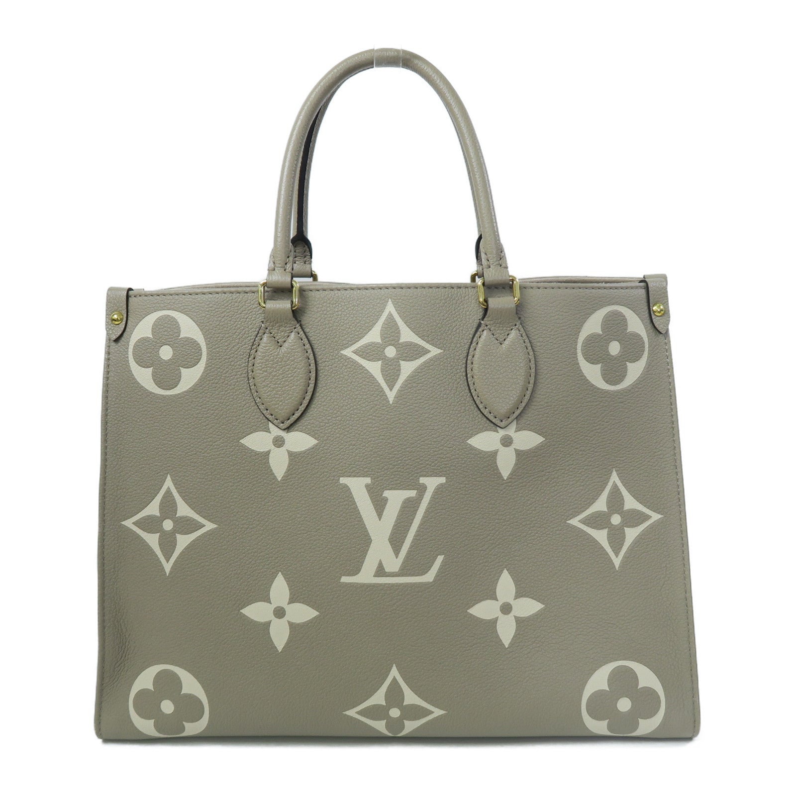 LOUIS VUITTON Monogram Empreinte OnTheGo MM金扣手挽肩背兩用袋斑鳩灰色/奶油色