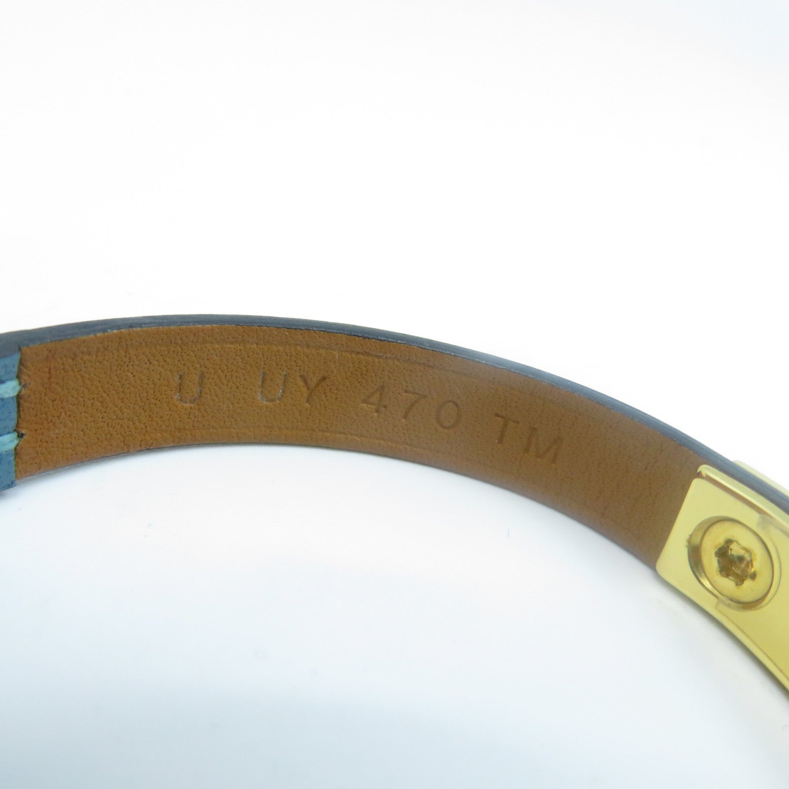 HERMES Swift皮革Rivale Mini Bracelet金扣手鐲牛仔藍色#T1