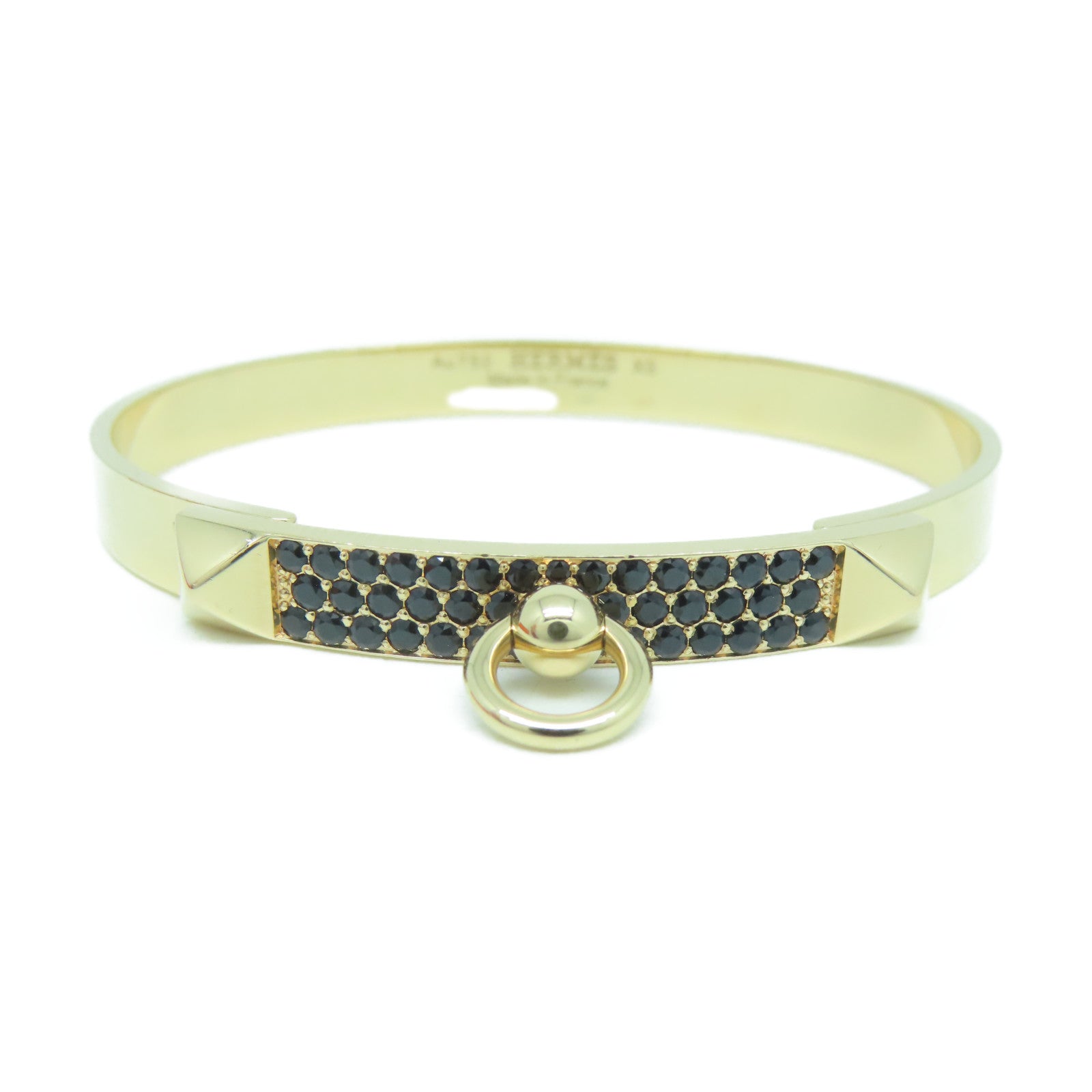 HERMES 18K黃金Collier De Chien Bracelet黑鑽石手鐲#14.5cm