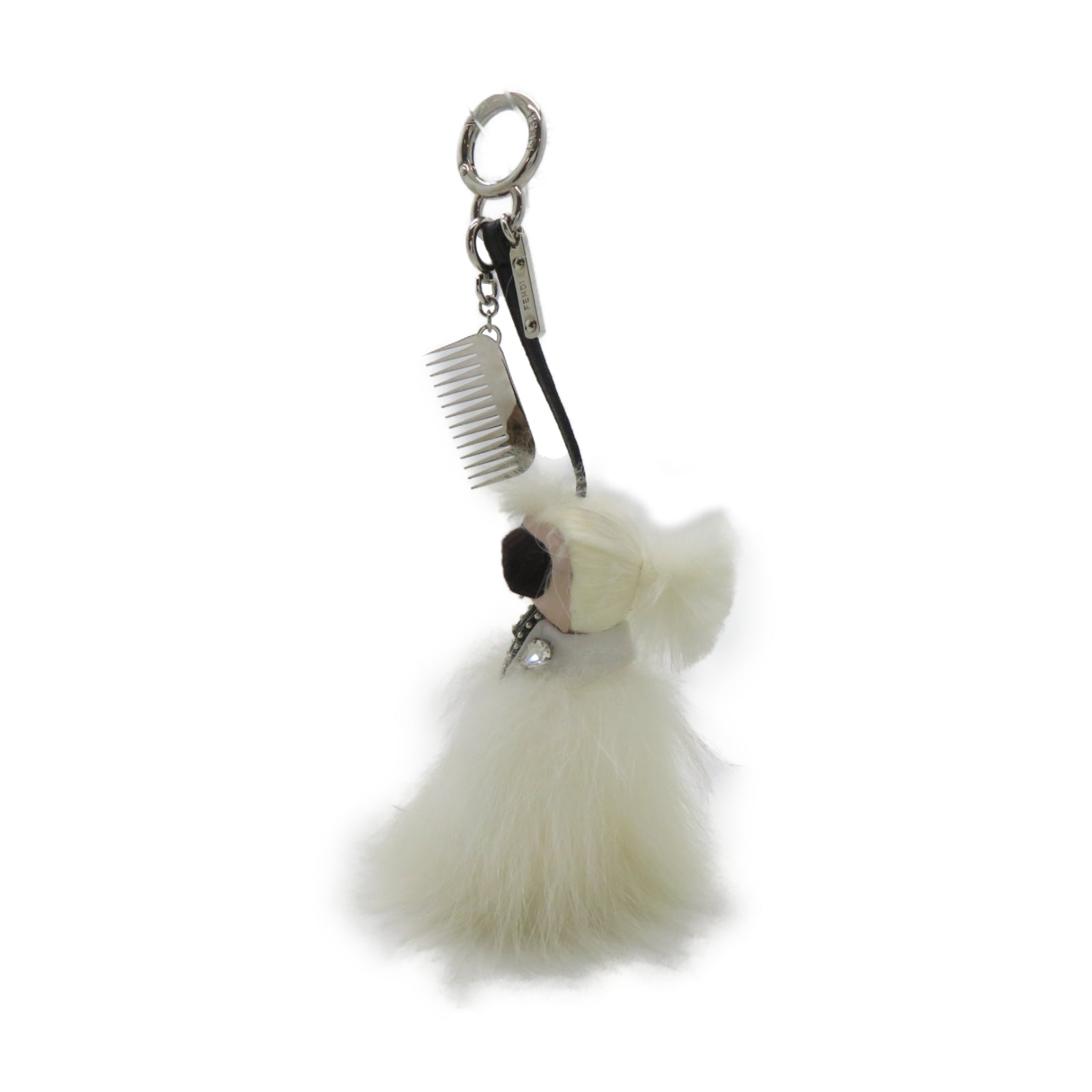 FENDI 毛茸Karlito Charm銀扣掛飾白色