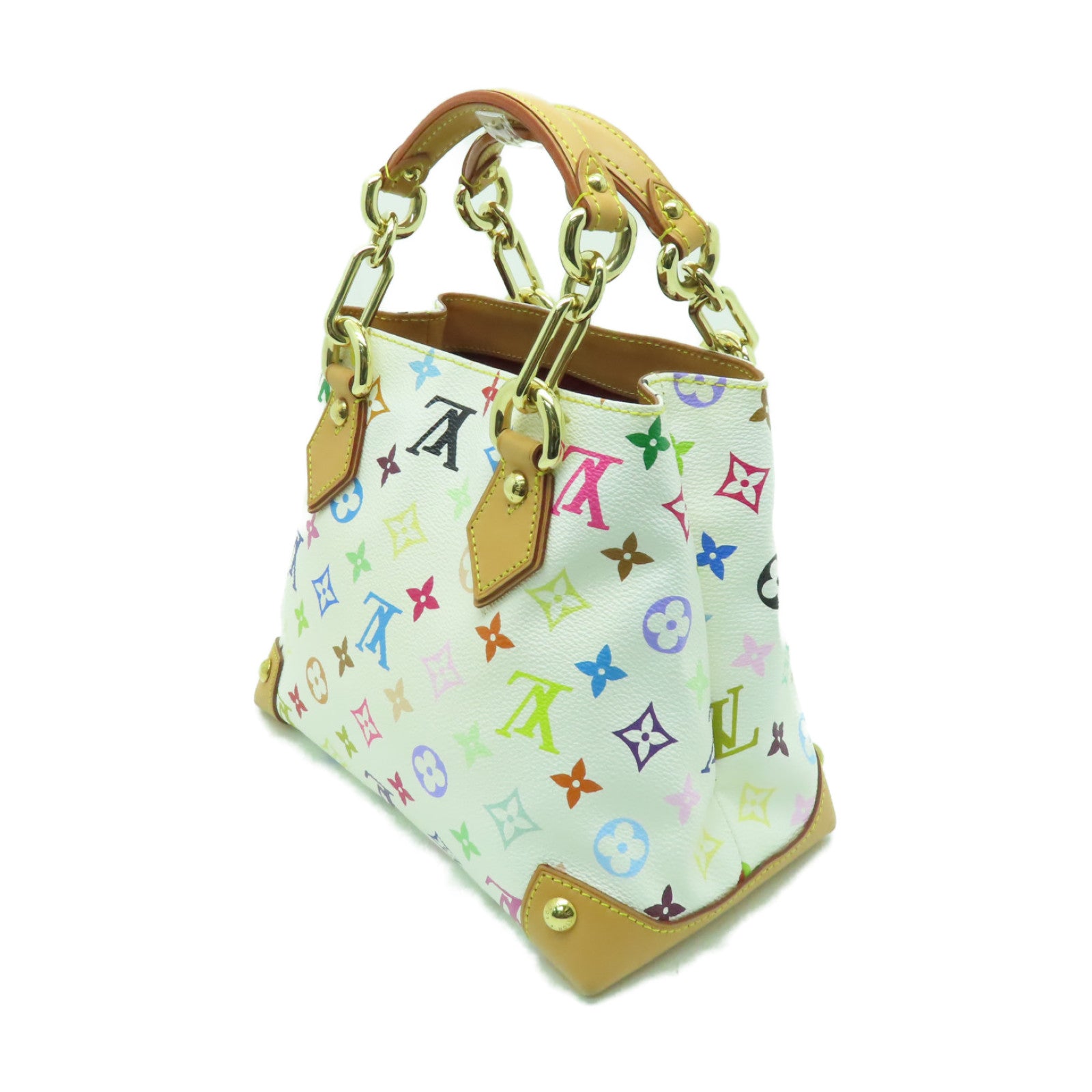 LOUIS VUITTON Monogram Multicolore Audra金扣手挽袋白色