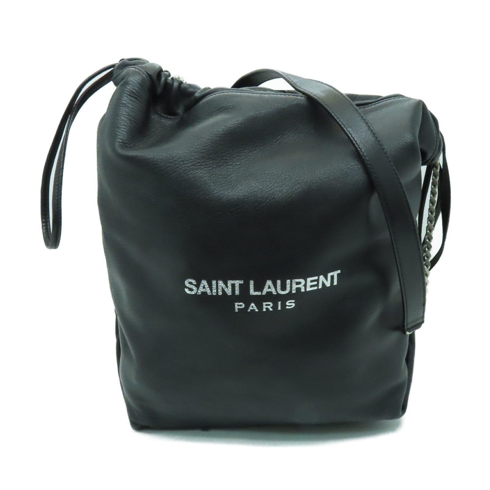 SAINT LAURENT 牛皮皮革Shoulder Bag銀扣鏈帶肩背袋黑色