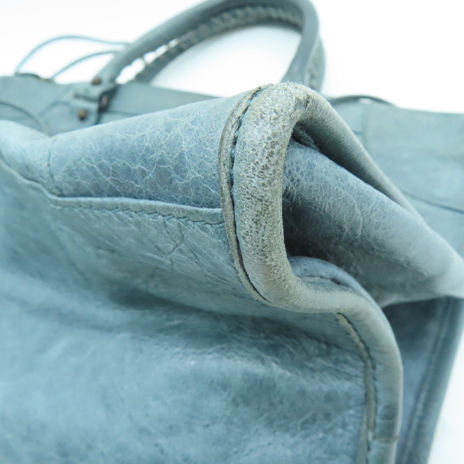 BALENCIAGA Sheepskin Leather The Work Gold Buckle Tote Bag Gray