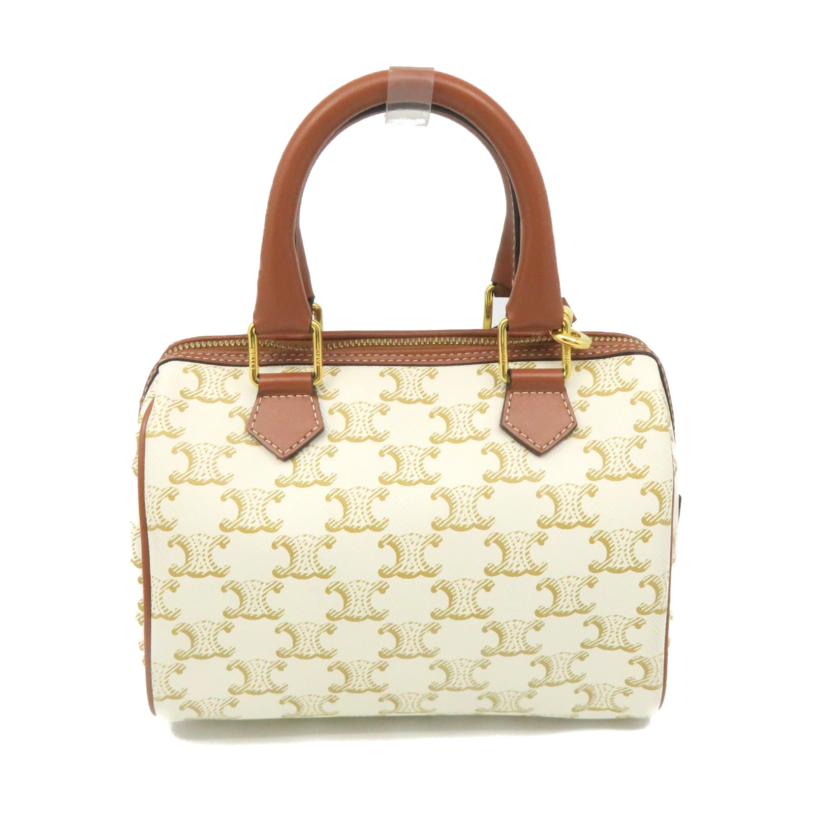 CELINE Coated Canvas Small Boston in Triomphe 2Way Hand Bag Beige/Brown