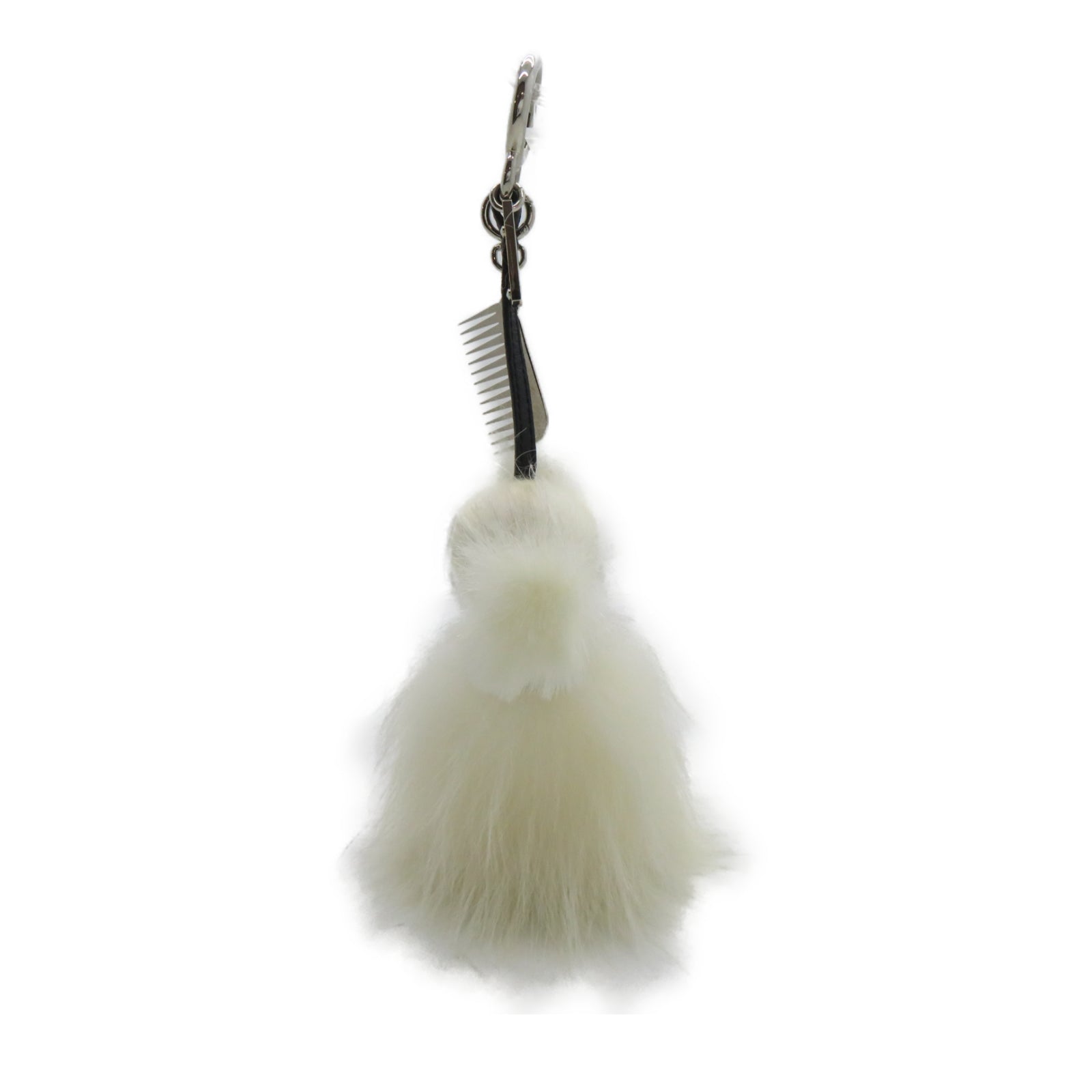 FENDI 毛茸Karlito Charm銀扣掛飾白色