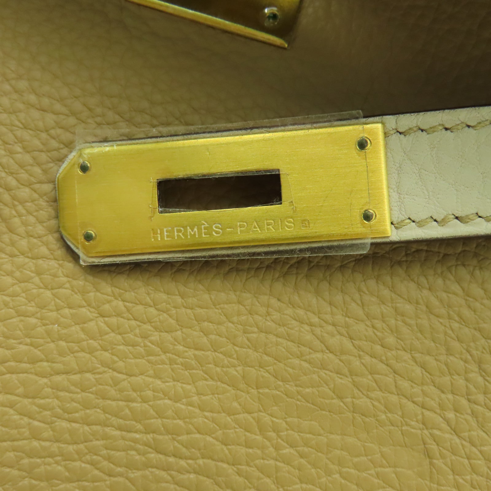 HERMES Clemence皮革Kelly 35金扣手挽肩背兩用袋啡色/米色