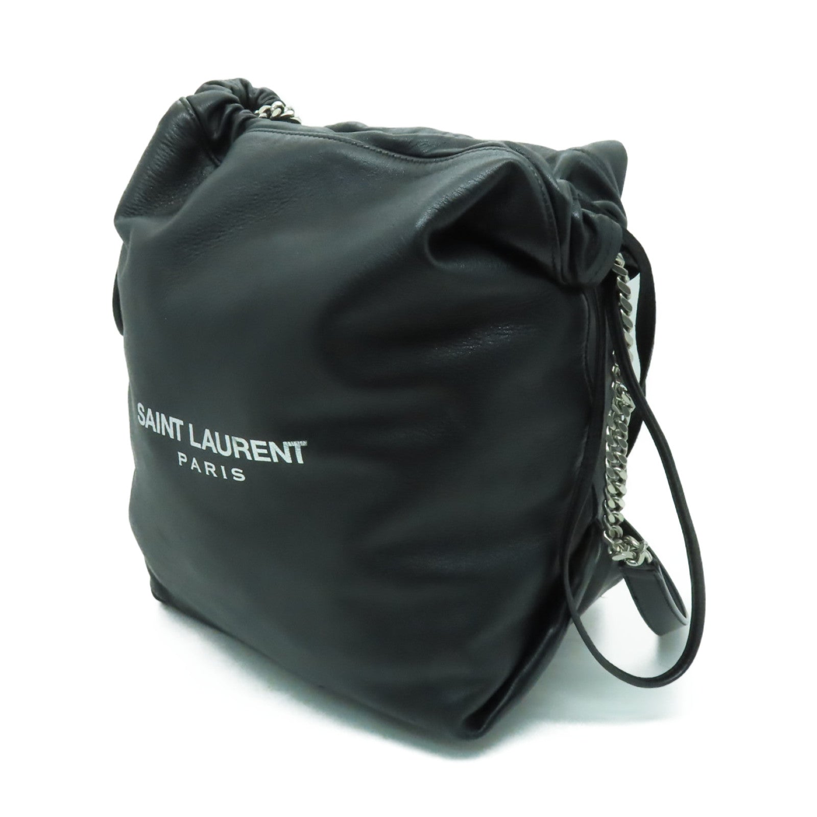 SAINT LAURENT 牛皮皮革Shoulder Bag銀扣鏈帶肩背袋黑色