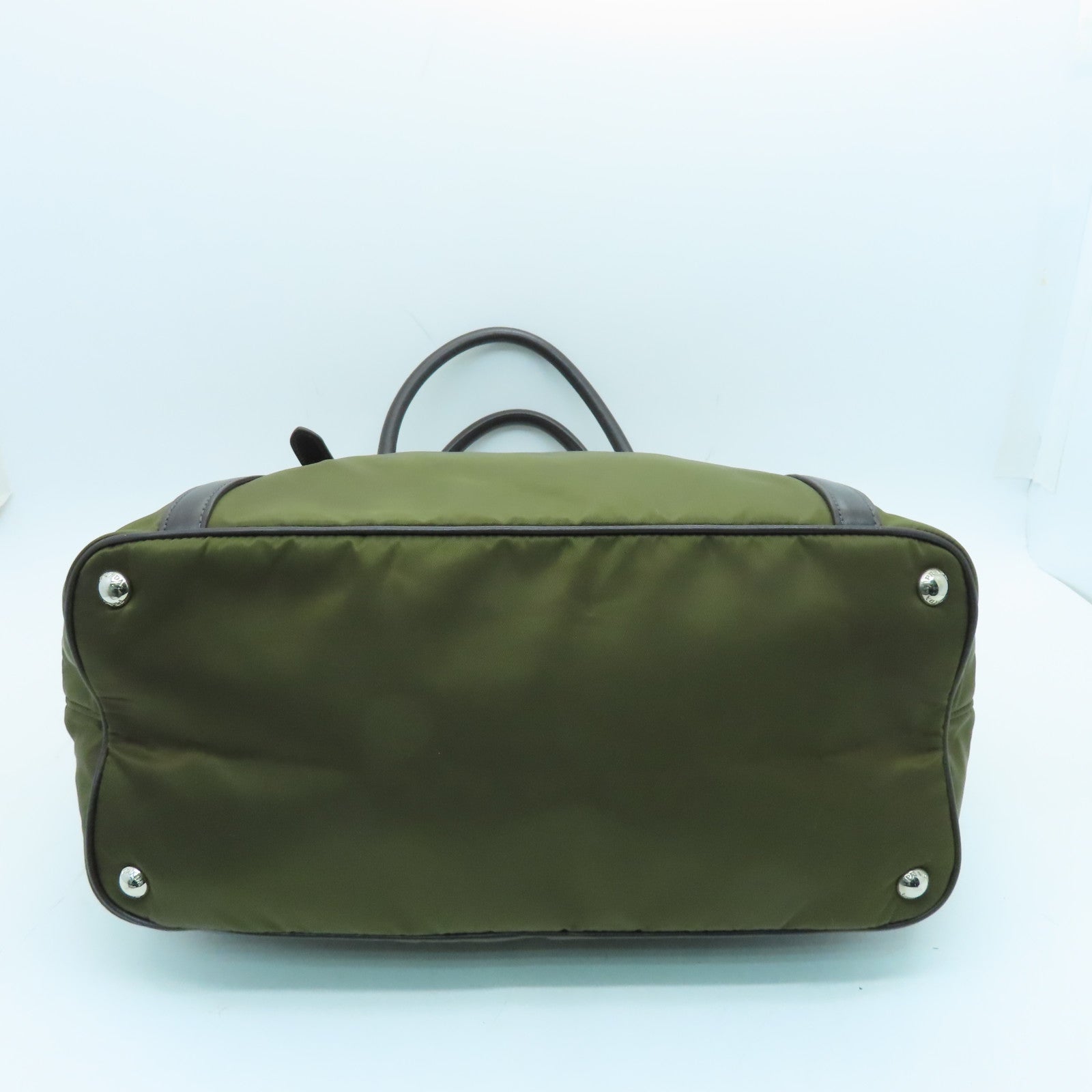 PRADA Nylon 2Way Shoulder Silver Buckle Handle Shoulder Bag Green/Brown