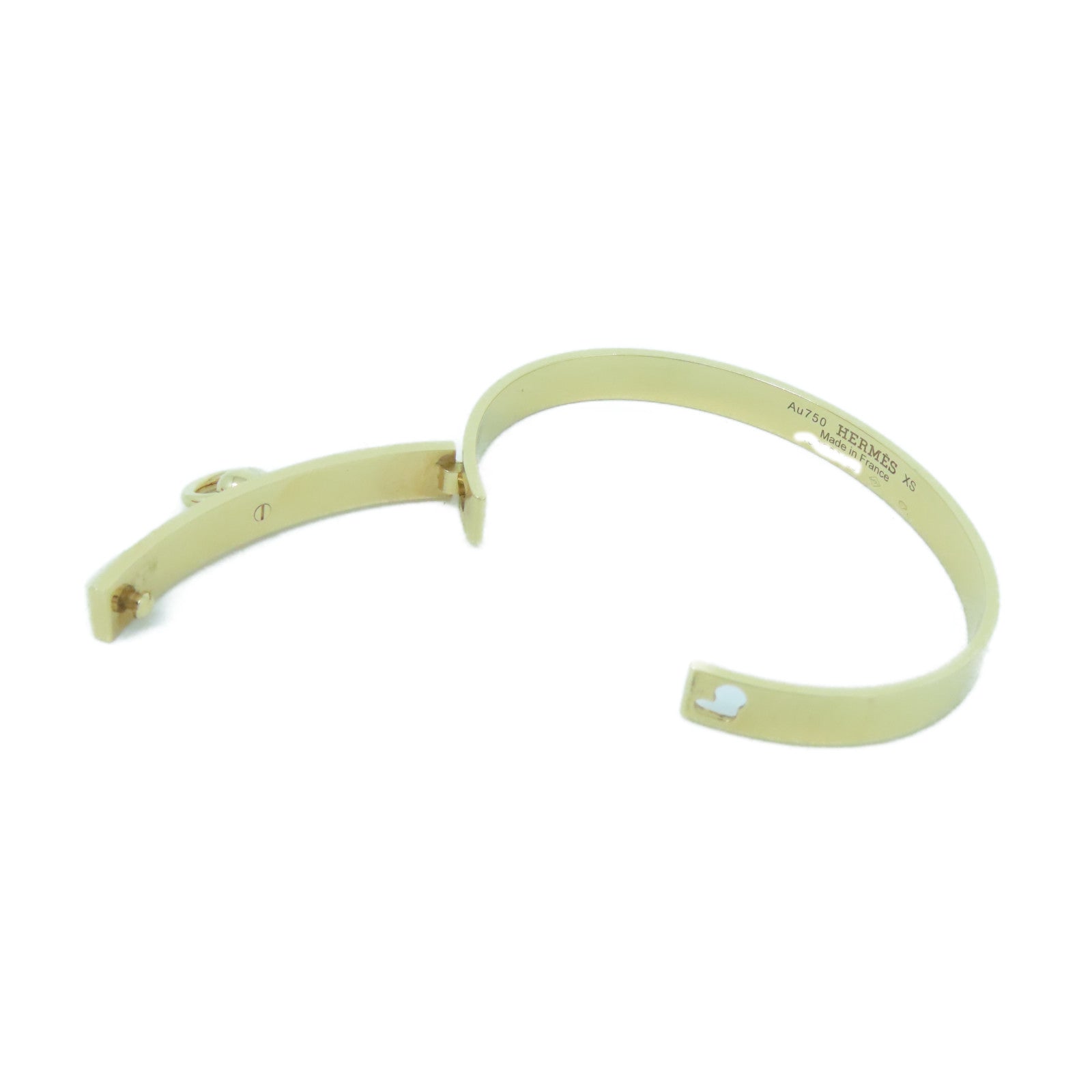 HERMES 18K黃金Collier De Chien Bracelet黑鑽石手鐲#14.5cm