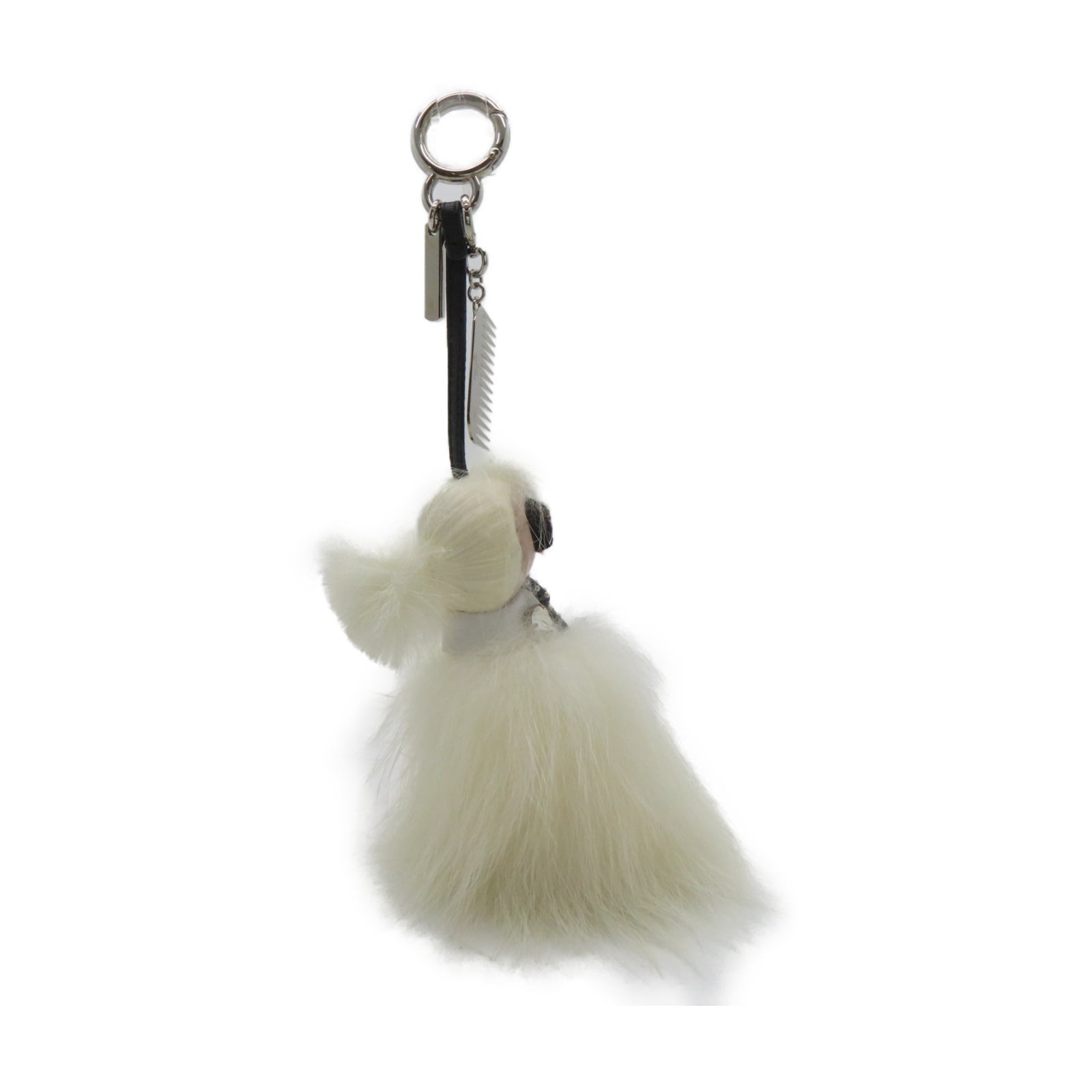 FENDI 毛茸Karlito Charm銀扣掛飾白色