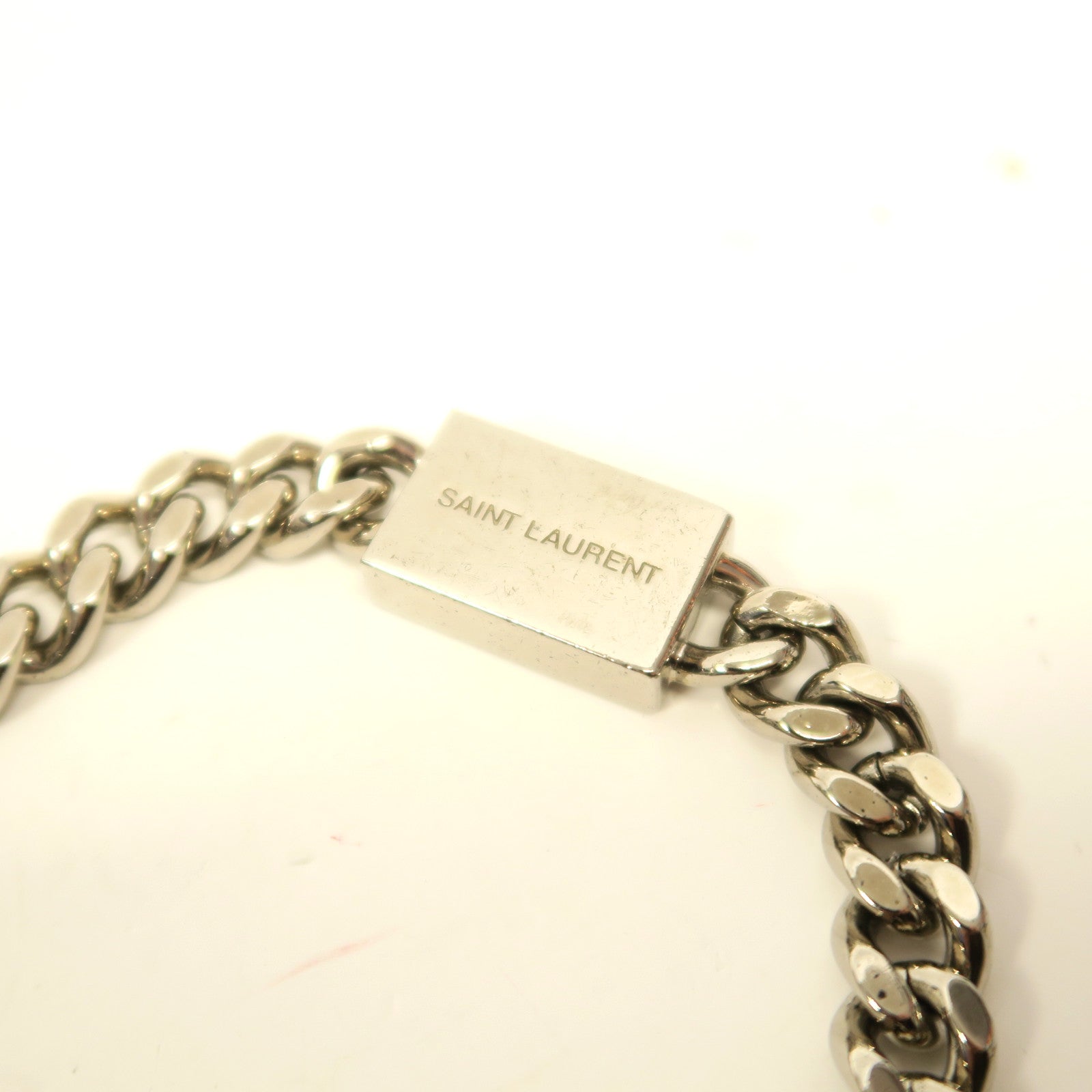 SAINT LAURENT 牛皮皮革Chain Shoulder Bag銀扣鏈帶肩背袋黑色/白色