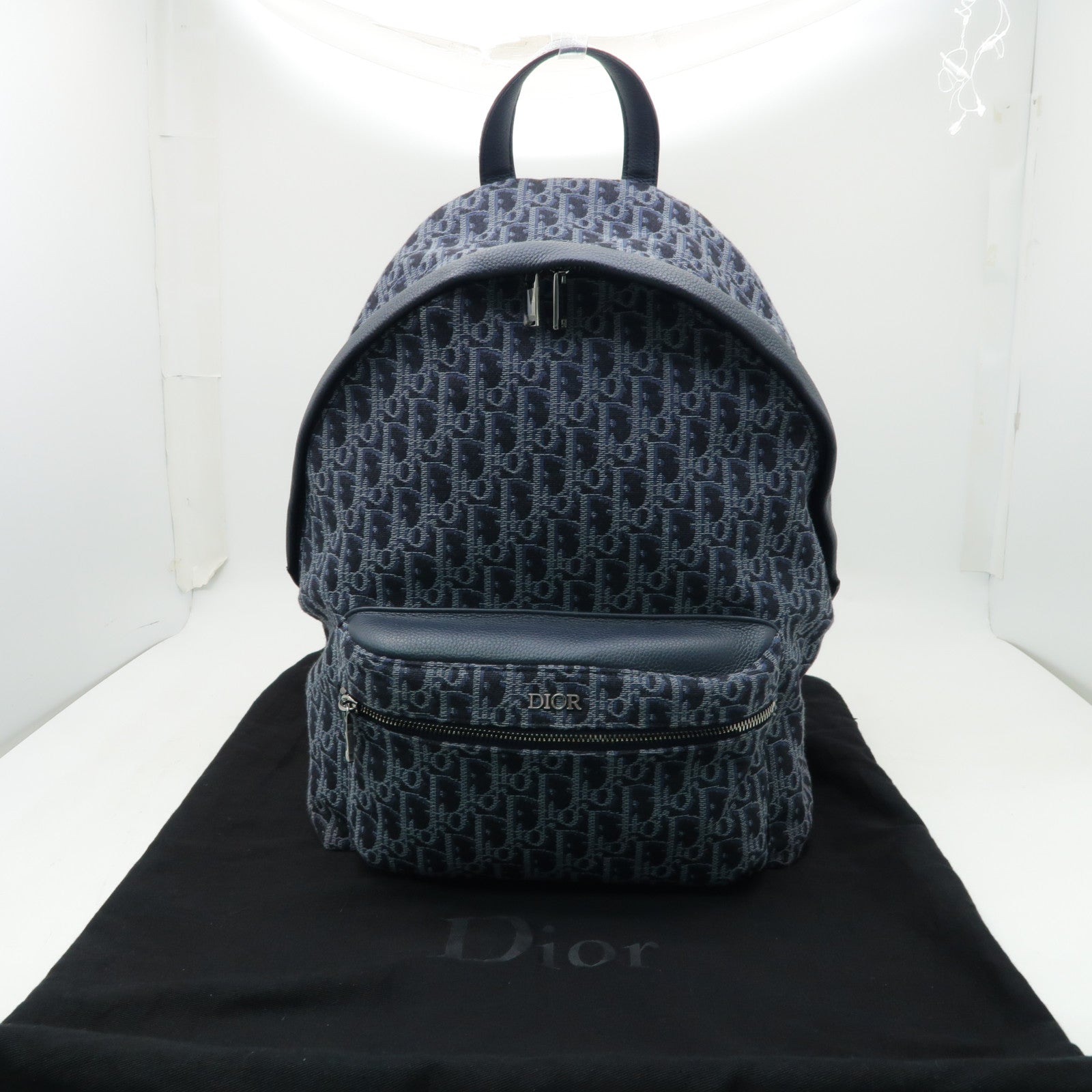 Dior 帆布Oblique Rider銀扣背包深藍色