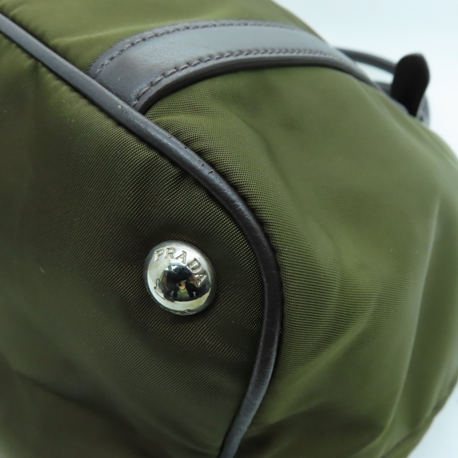 PRADA Nylon 2Way Shoulder Silver Buckle Handle Shoulder Bag Green/Brown