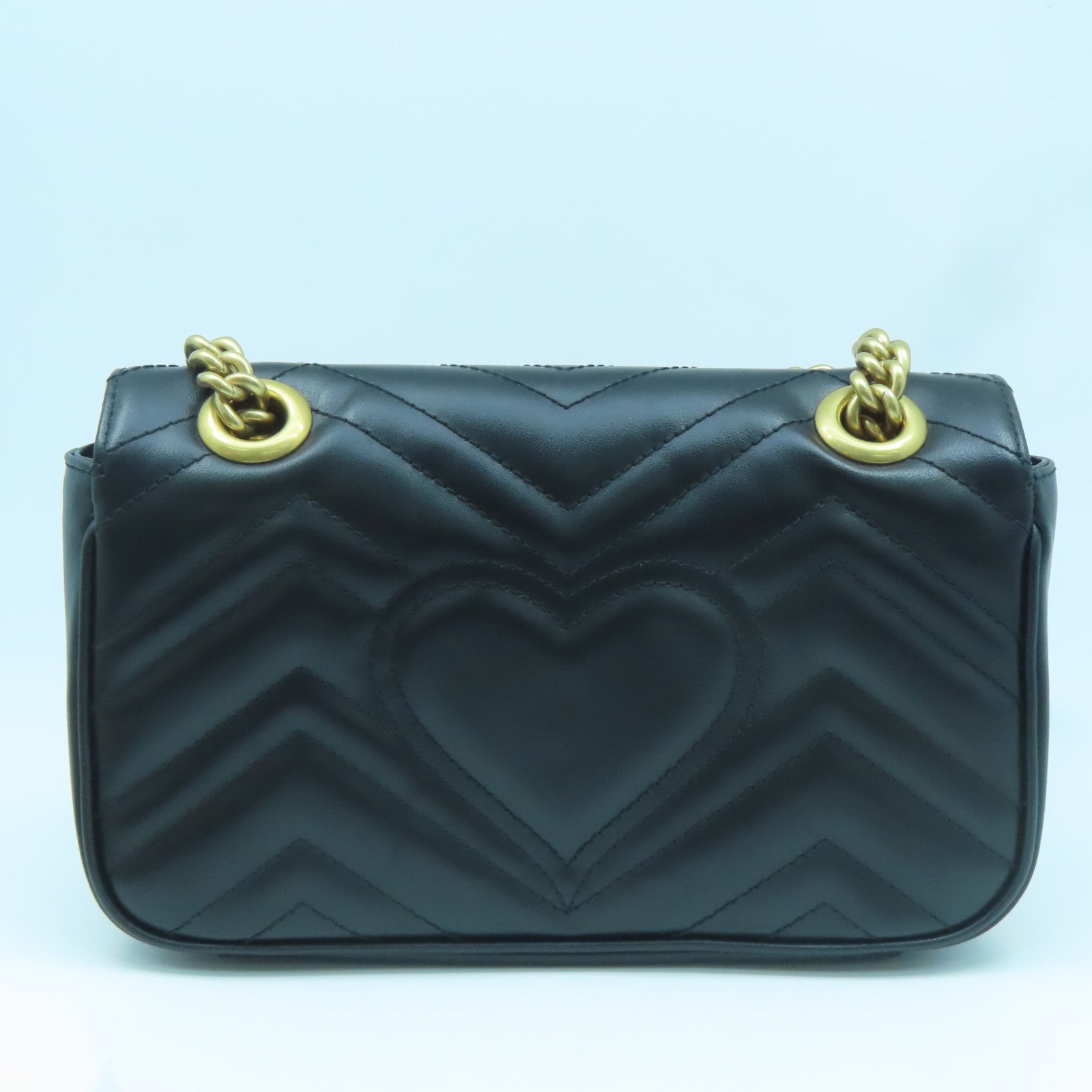 GUCCI cowhide leather GG Marmont gold buckle chain shoulder bag black